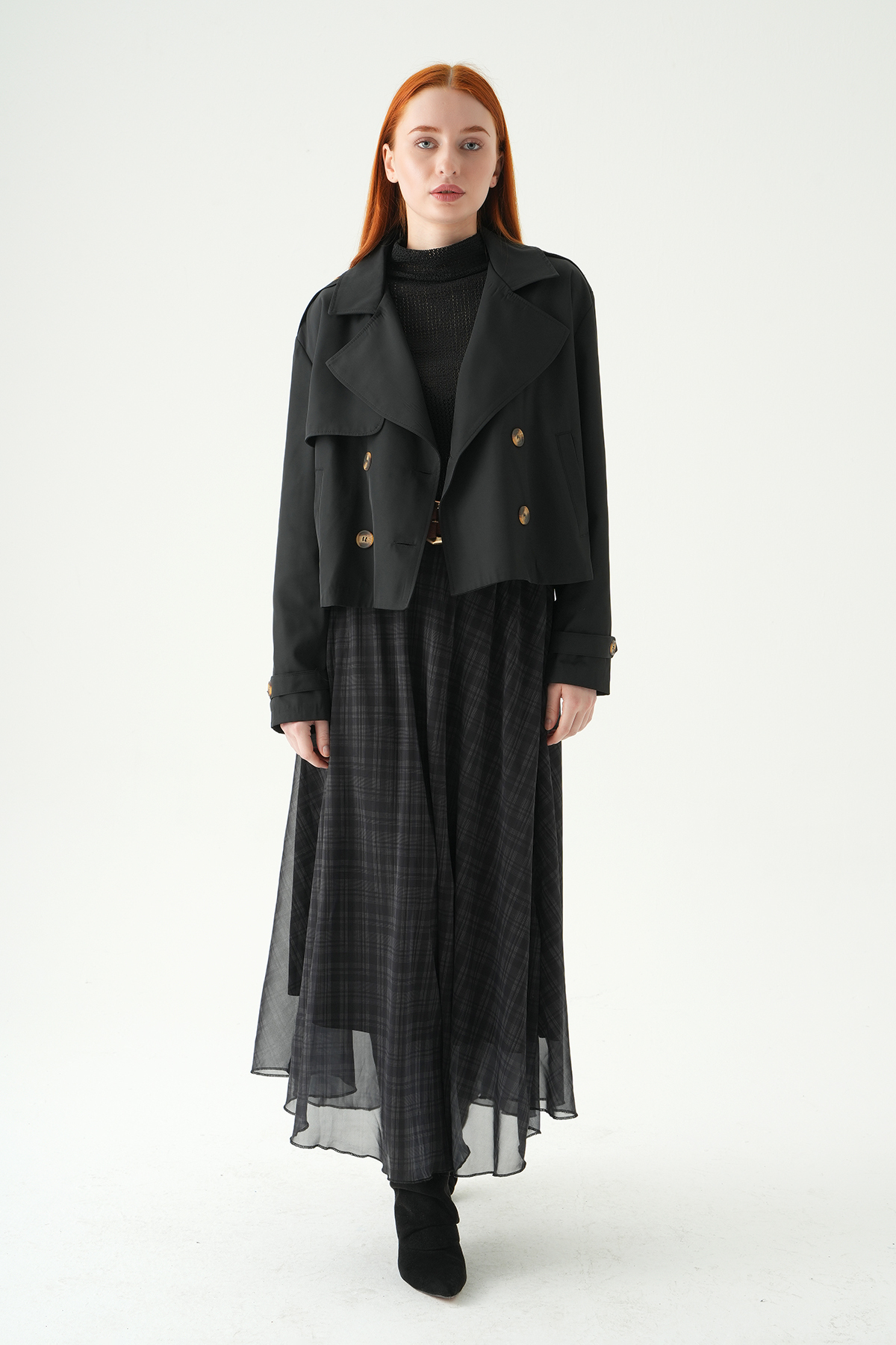 Siyah Kemerli Şifon Etek 8458A - 6