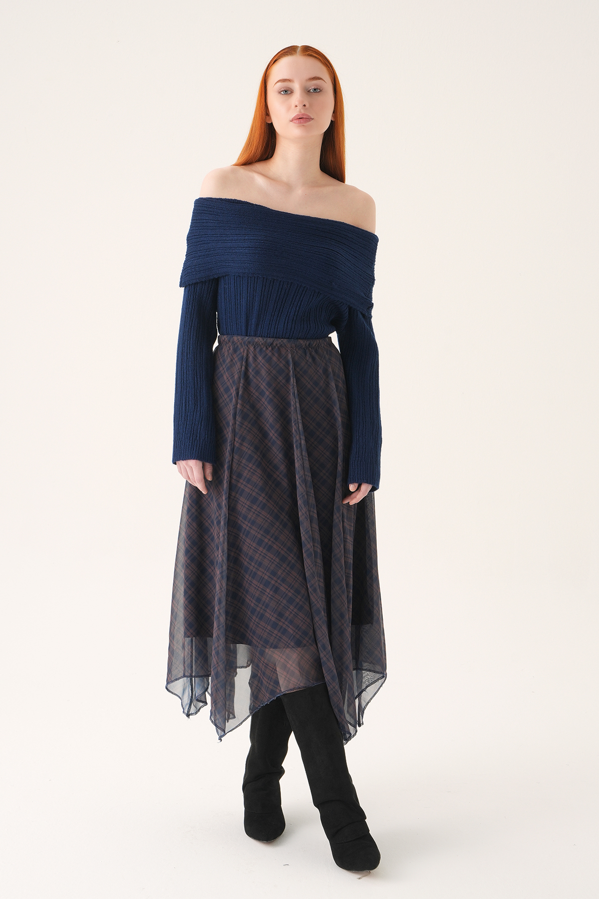 Laci Asimetrik Şifon Etek 8459A - 2