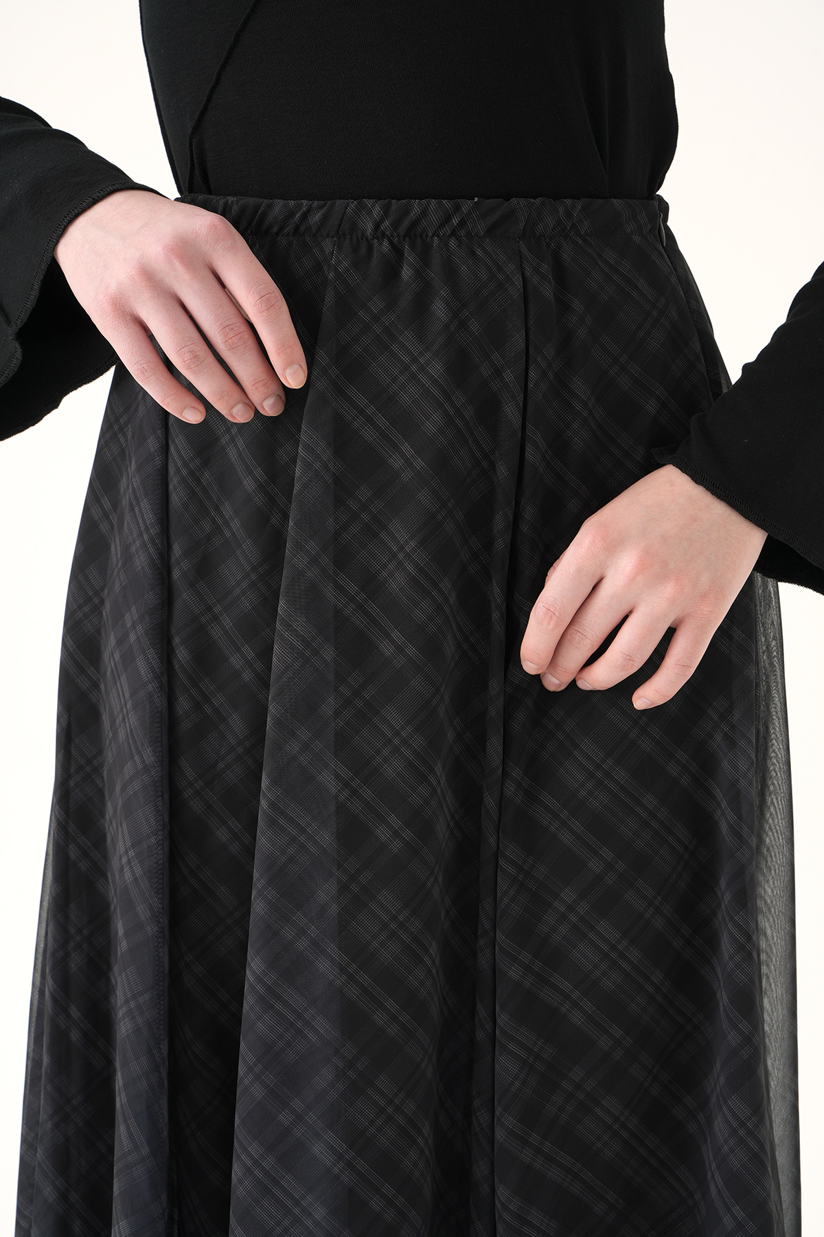 Siyah Asimetrik Şifon Etek 8459A - 4