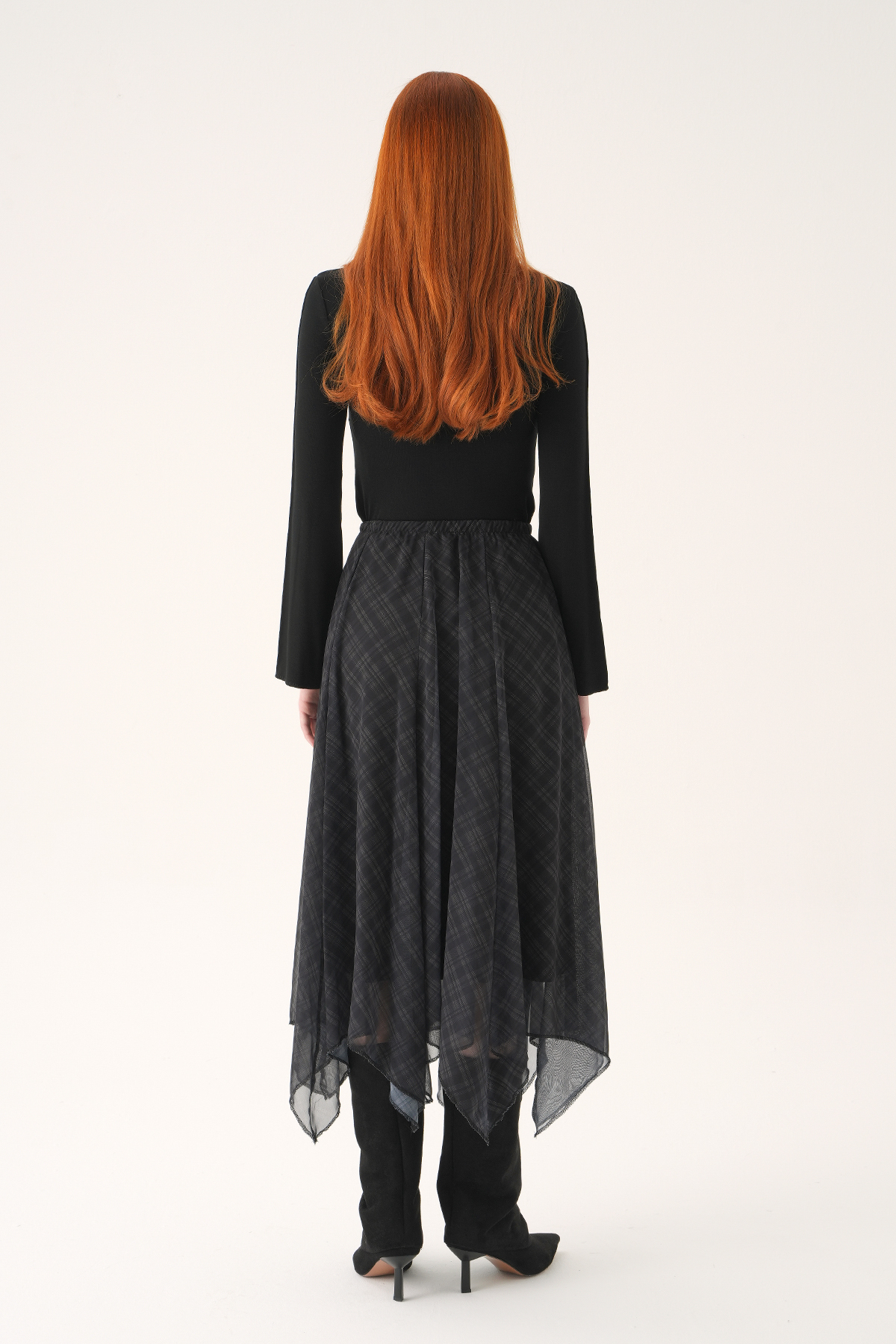 Siyah Asimetrik Şifon Etek 8459A - 5