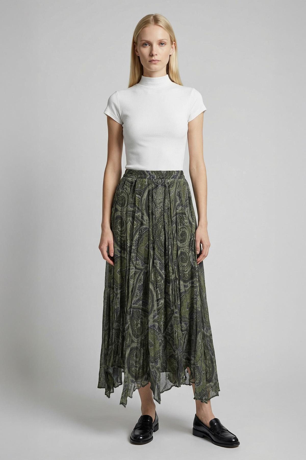 8461A Desenli Etek Haki - RAYS