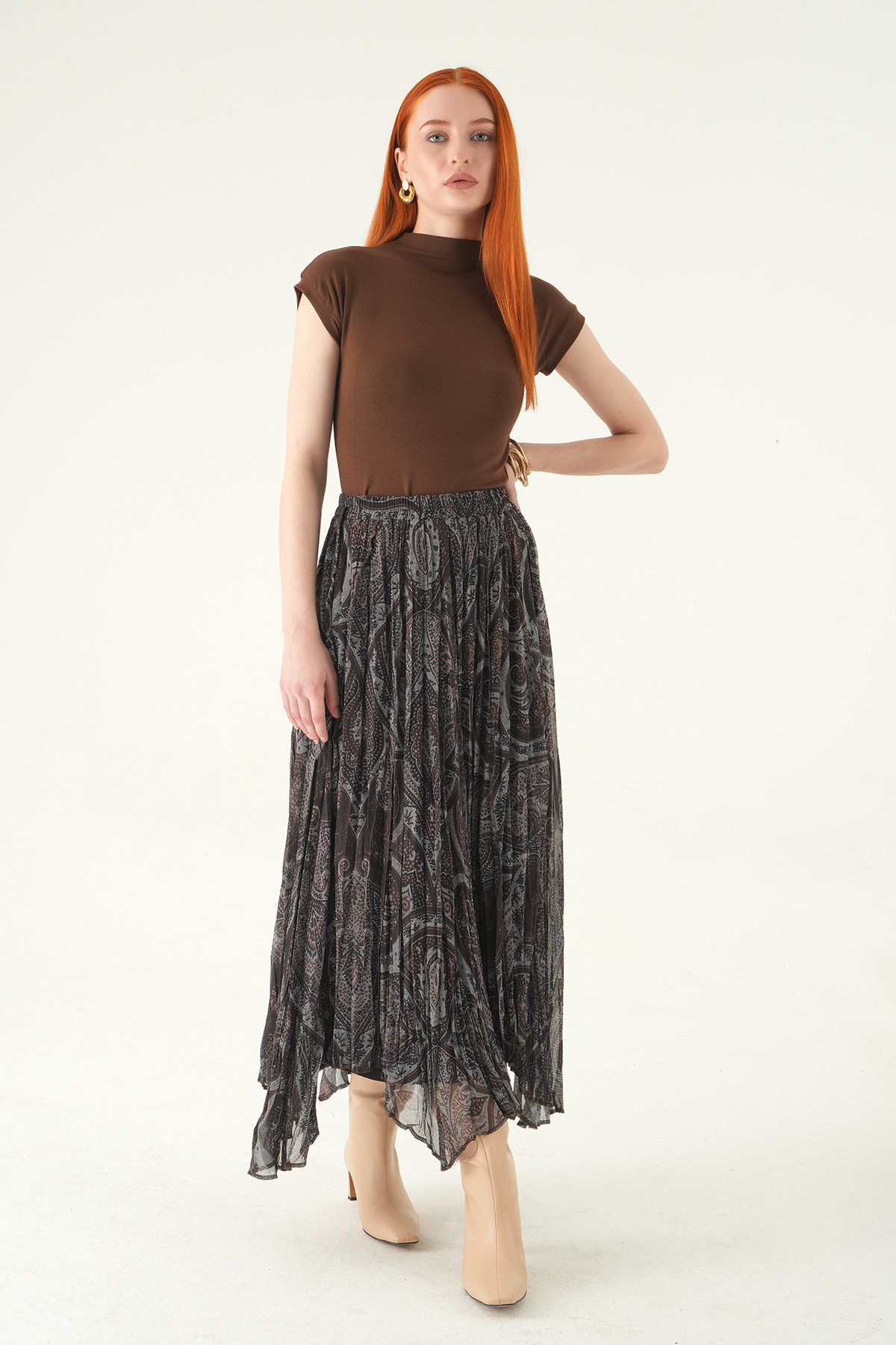 8461A Desenli Etek Kahve - 3