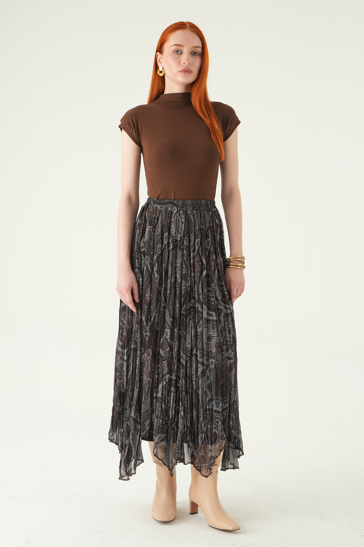 Kahve Overlok Desen Etek 8461A 