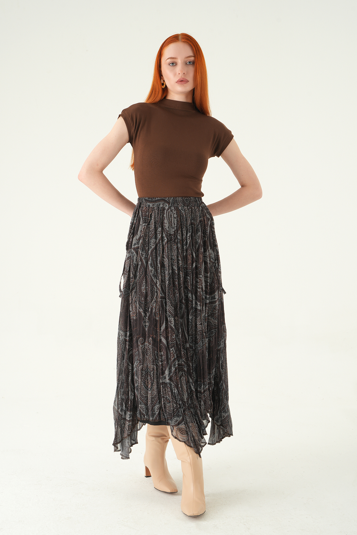 Kahve Overlok Desen Etek 8461A - 2