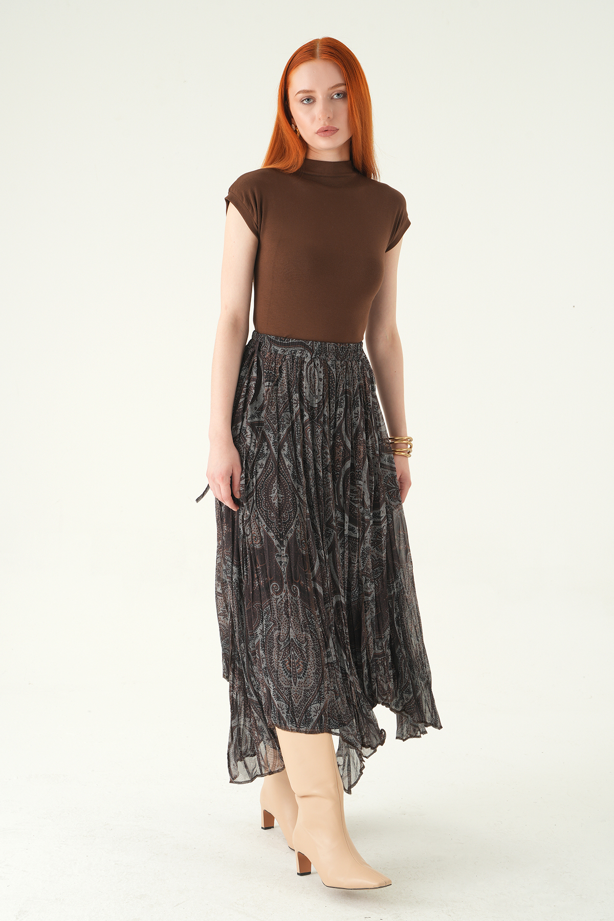 Kahve Overlok Desen Etek 8461A - 7