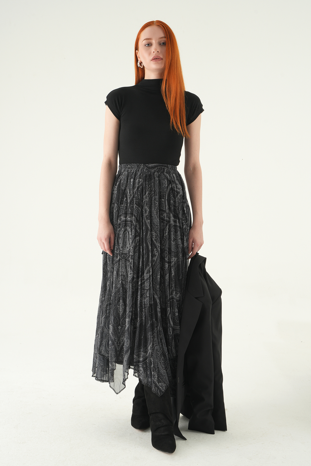 8461A Desenli Etek Siyah - 1