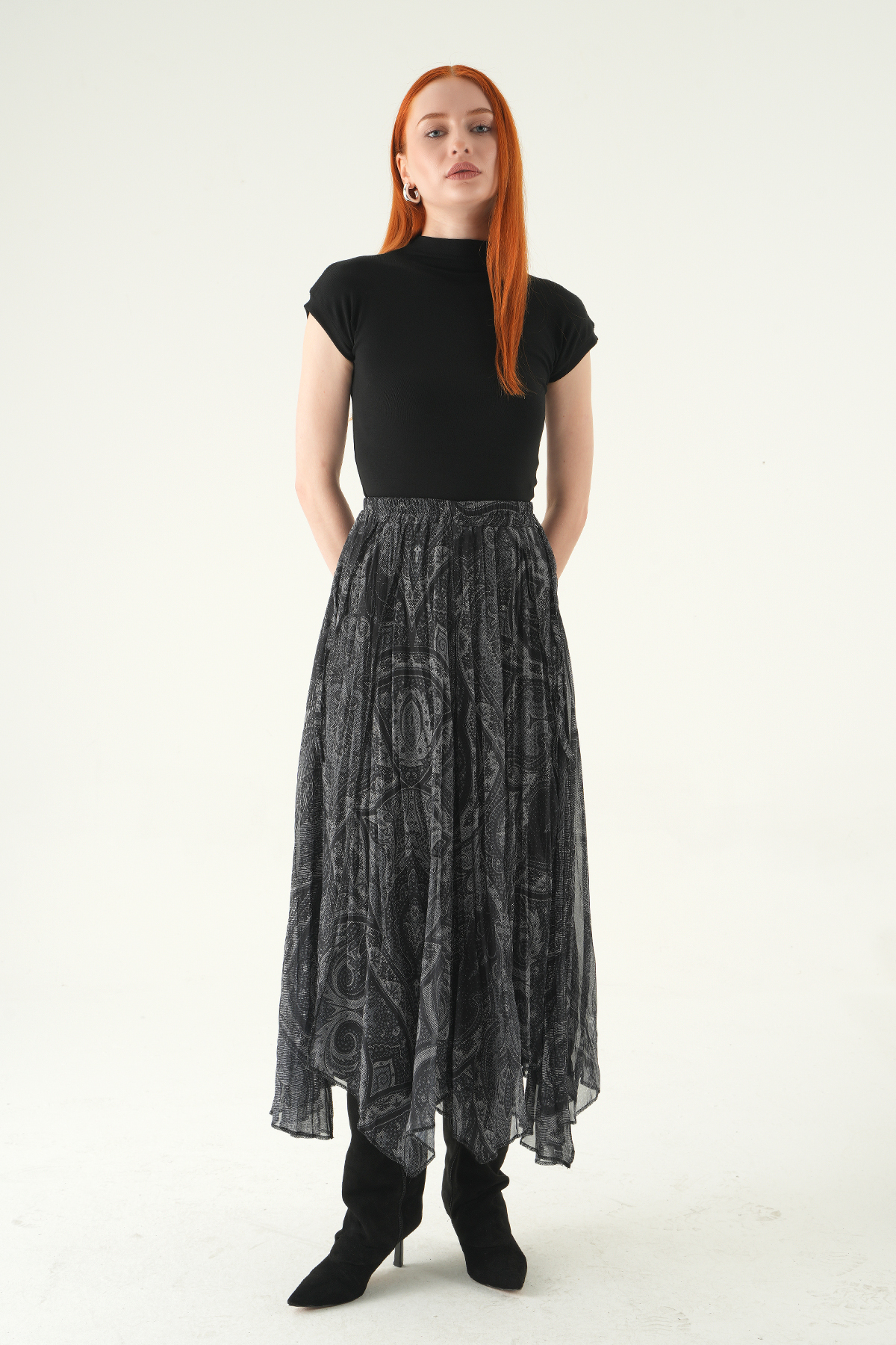 8461A Desenli Etek Siyah - 2