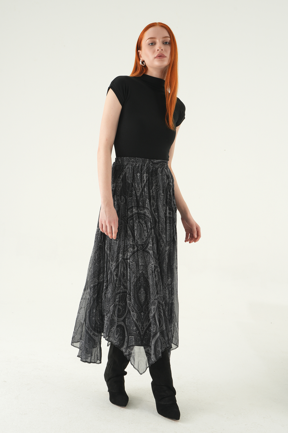 8461A Desenli Etek Siyah - 7