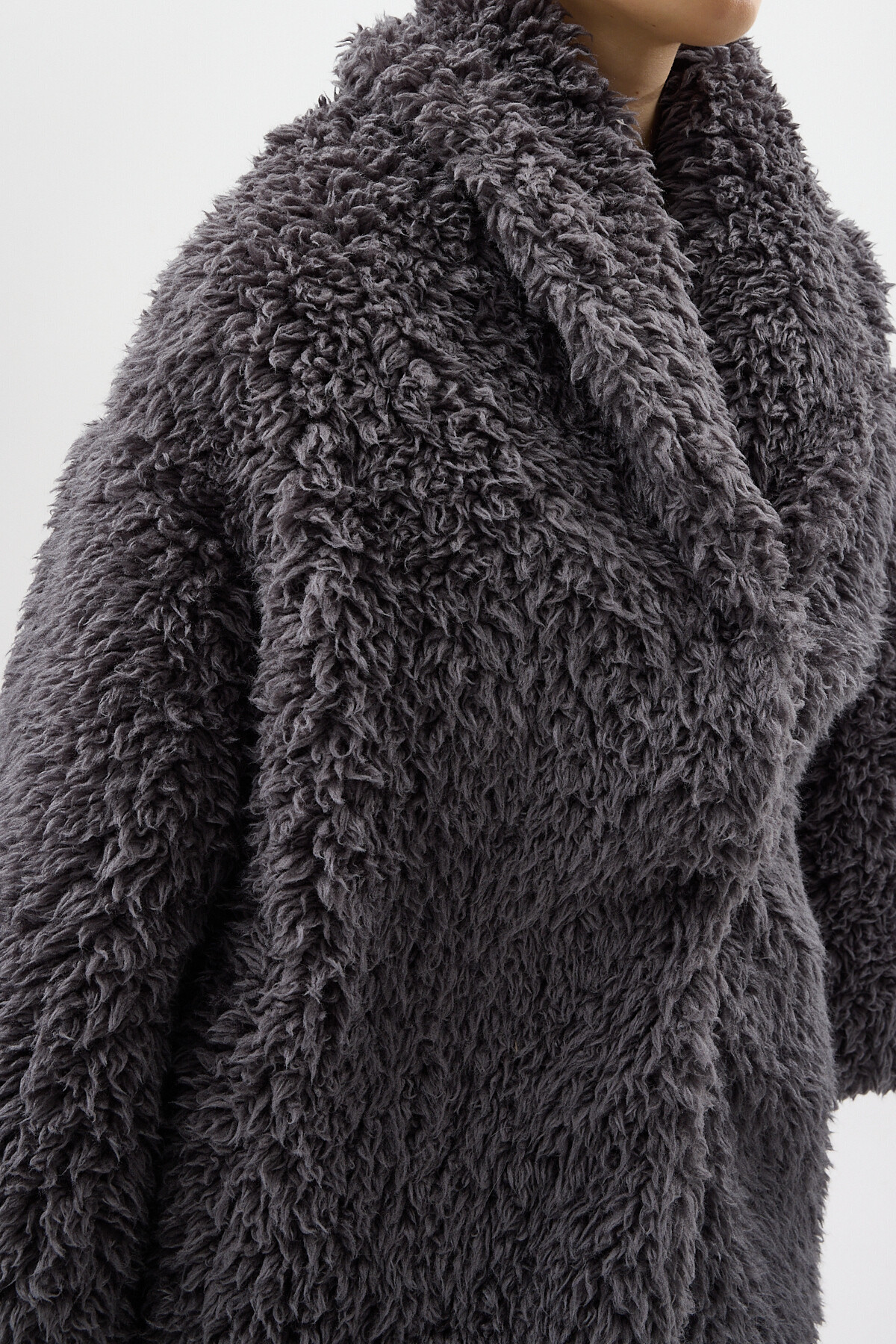 Antrasit Çıt Çıtlı Peluş Kadın Kaban 8471 - 4