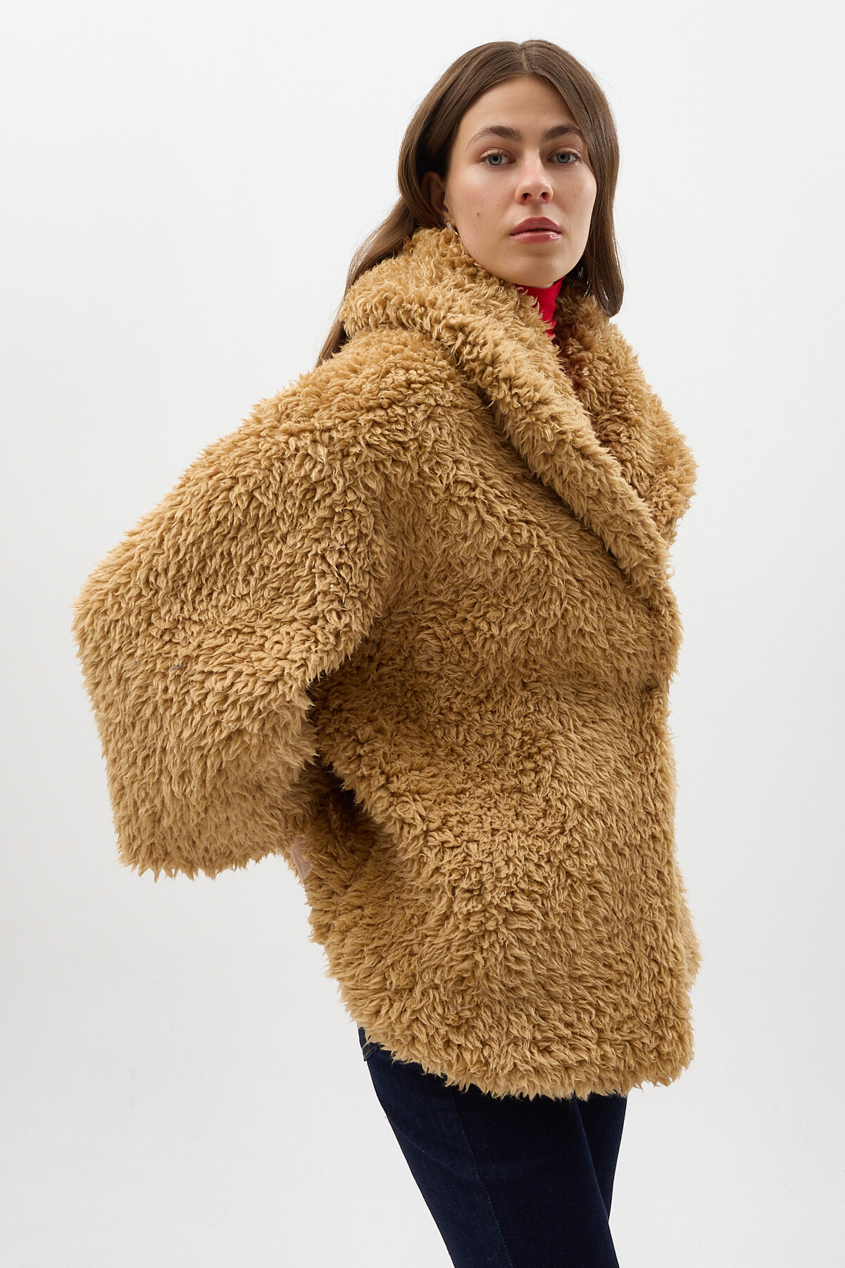 Camel Çıt Çıtlı Peluş Kadın Kaban 8471 - 4