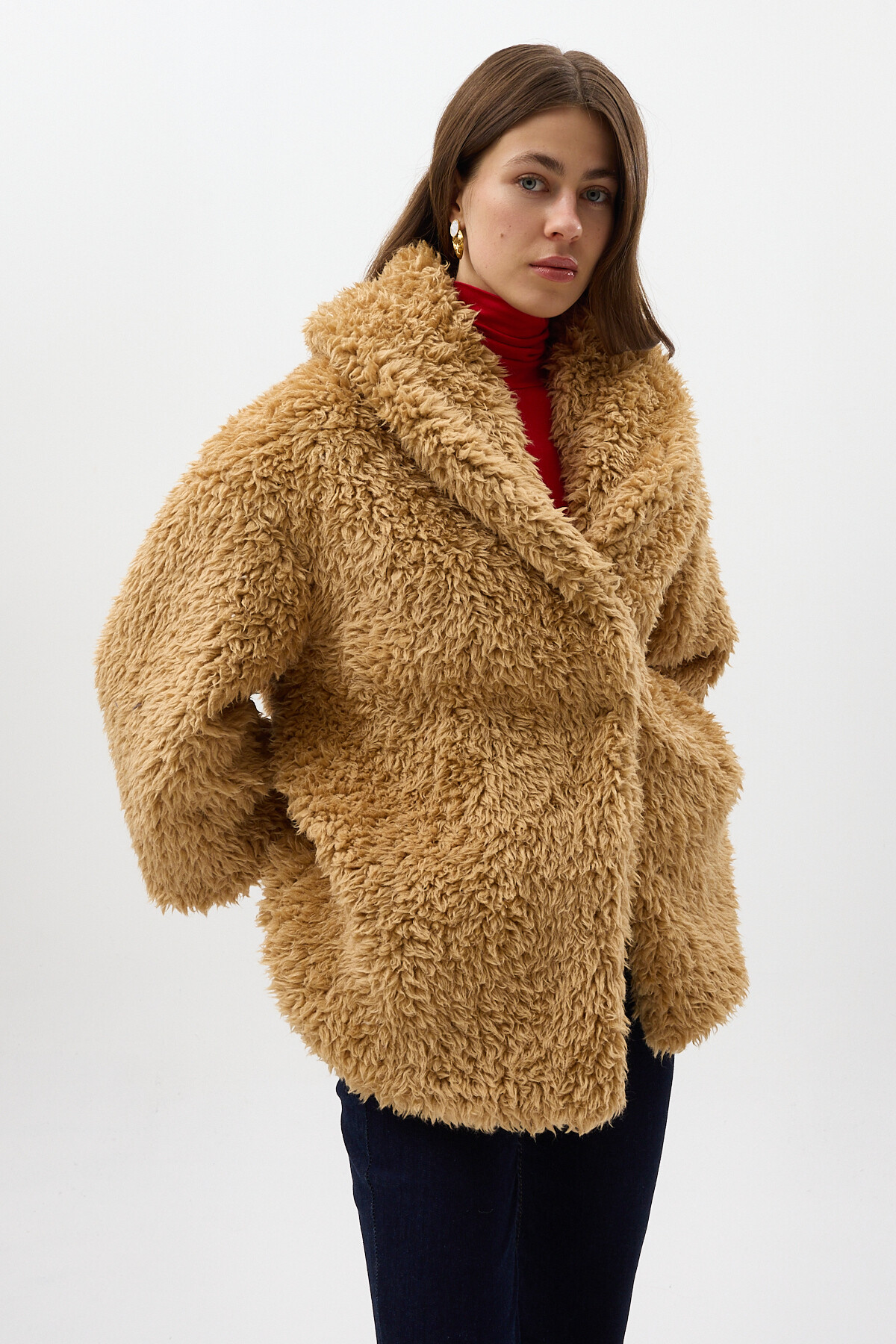 Camel Çıt Çıtlı Peluş Kadın Kaban 8471 - 7