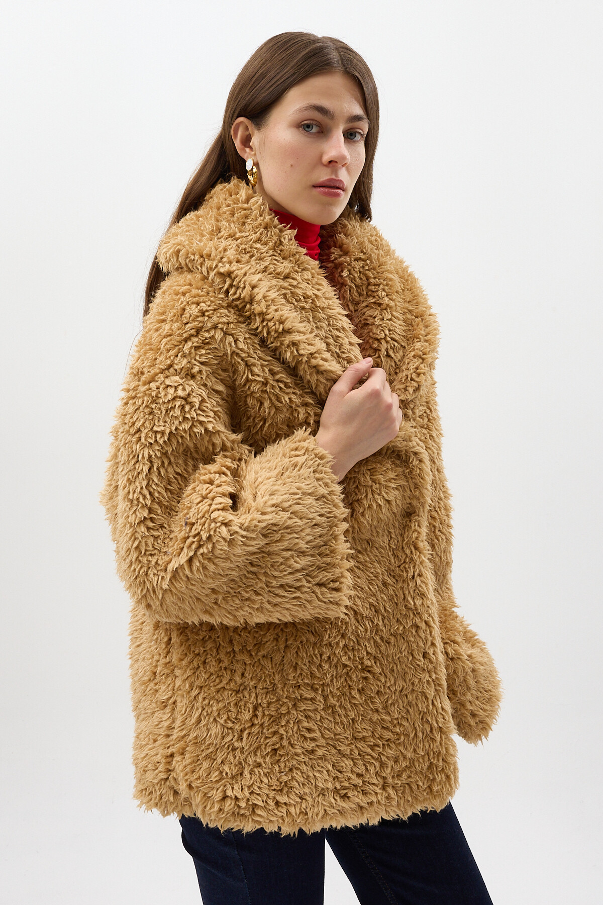 Camel Çıt Çıtlı Peluş Kadın Kaban 8471 - 1