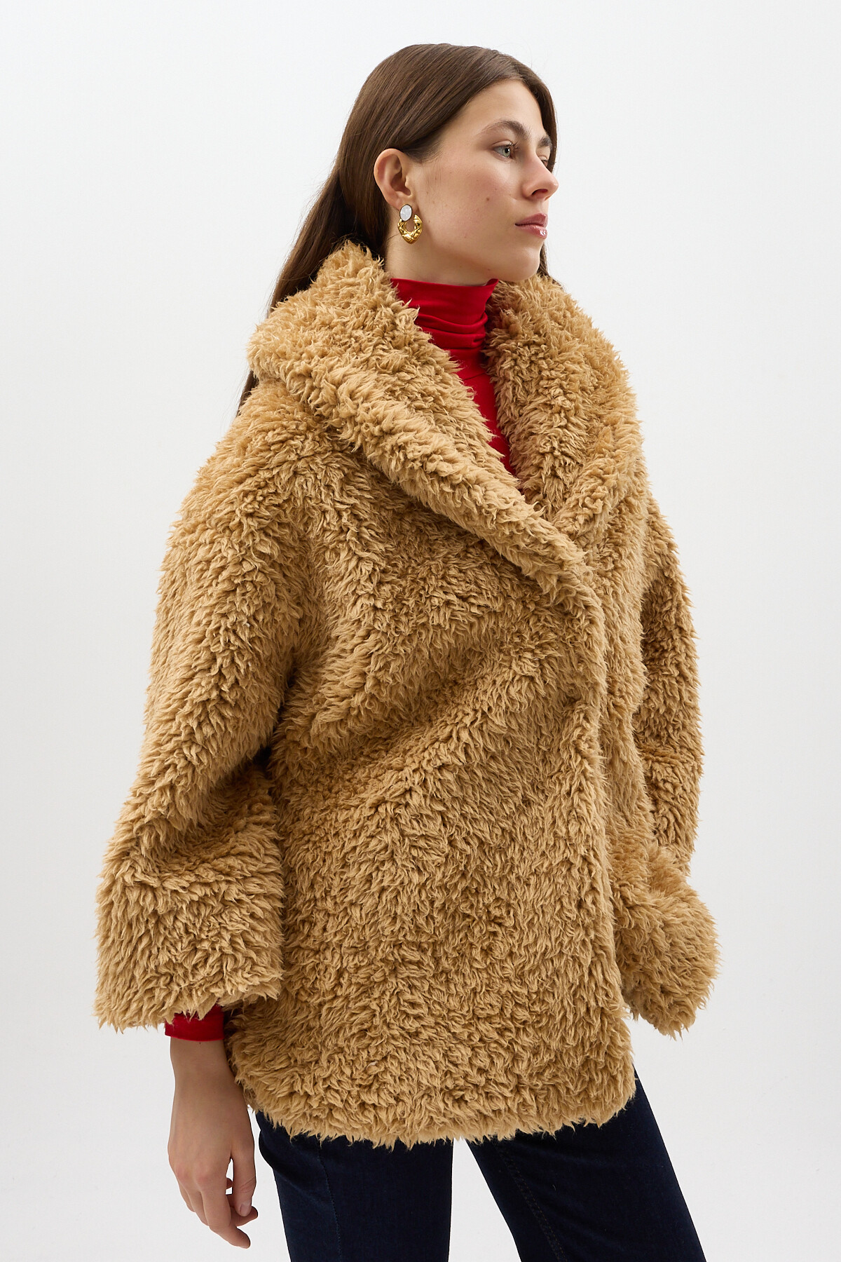 Camel Çıt Çıtlı Peluş Kadın Kaban 8471 - 2