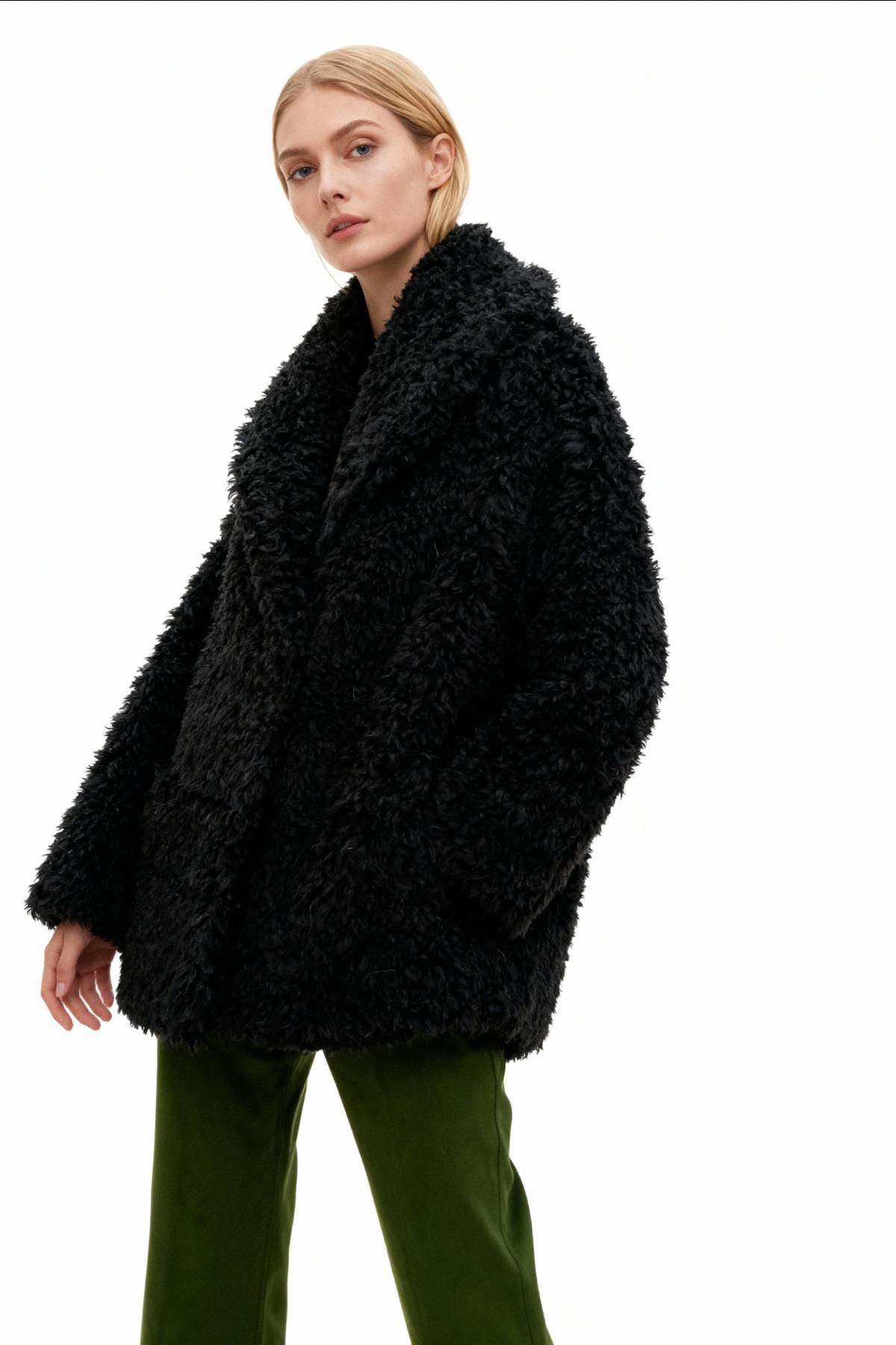 8471 Çıt Çıtlı Uzun Kol Kaban Siyah - 1