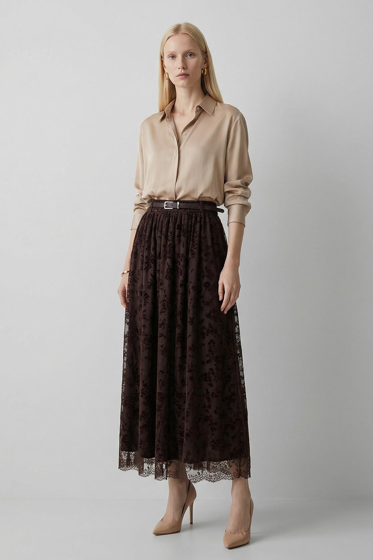 8471A Kemerl Flok Desen Etek Kahve 