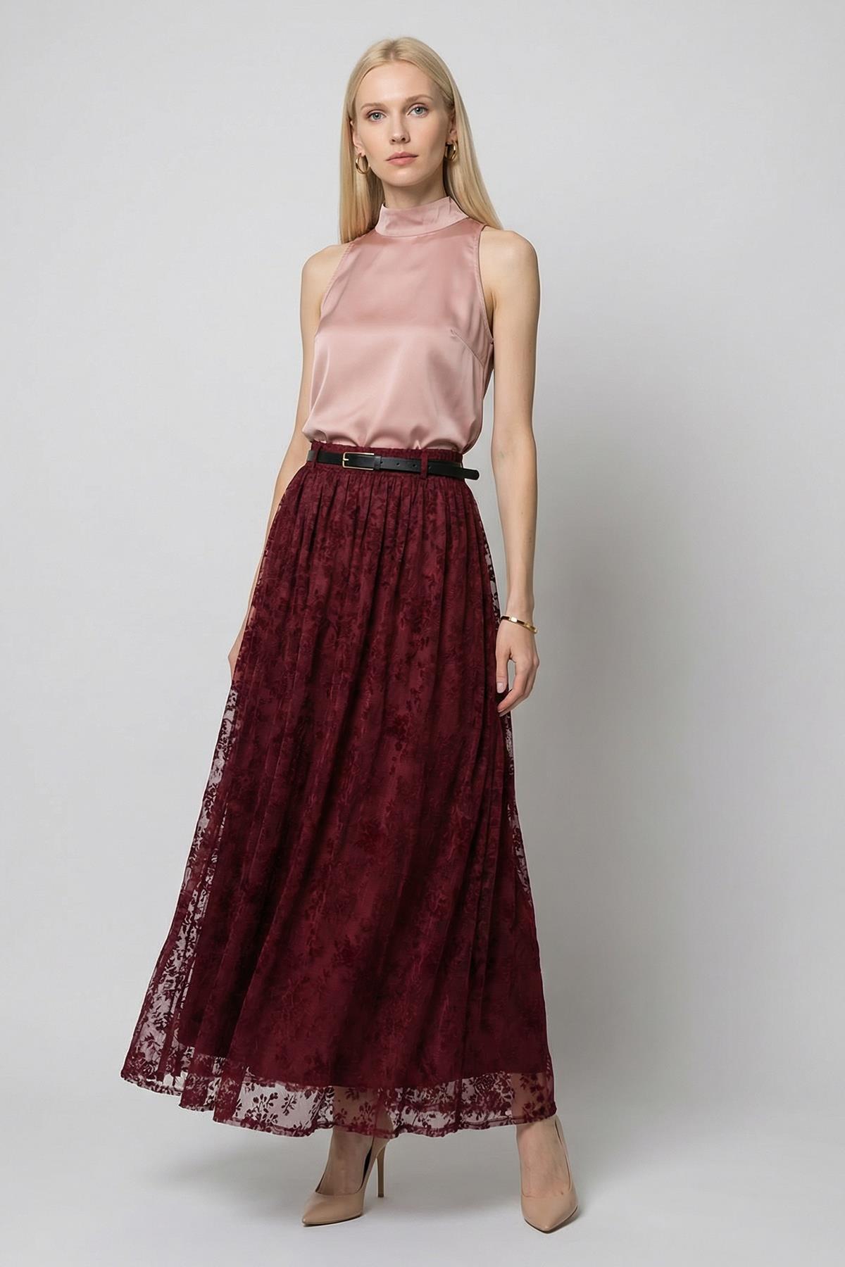 8471A Kemerl Flok Desen Etek Mürdüm 