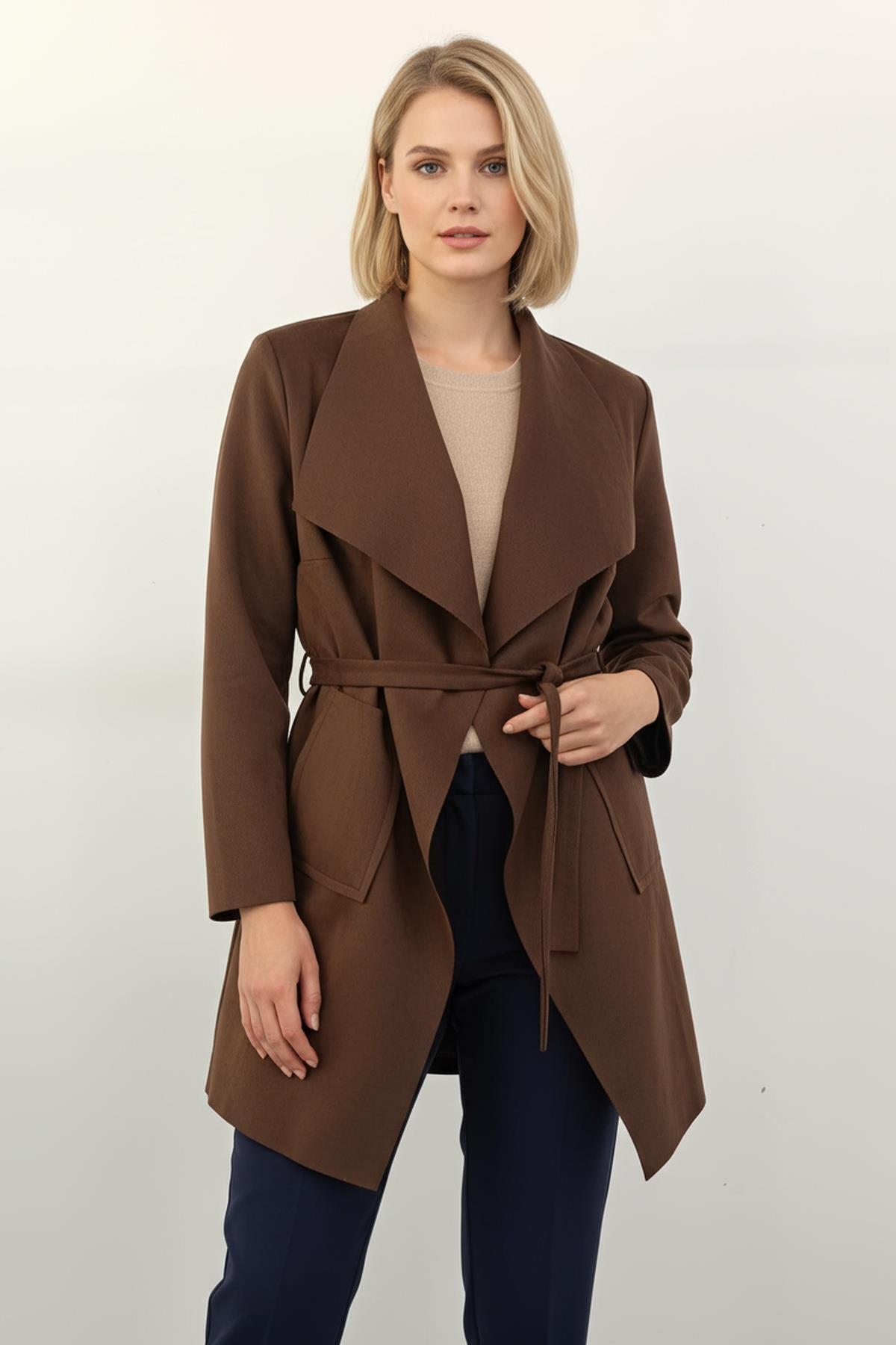 8472 Bel Bağlamalı Cepli Kaban Kahve - 1