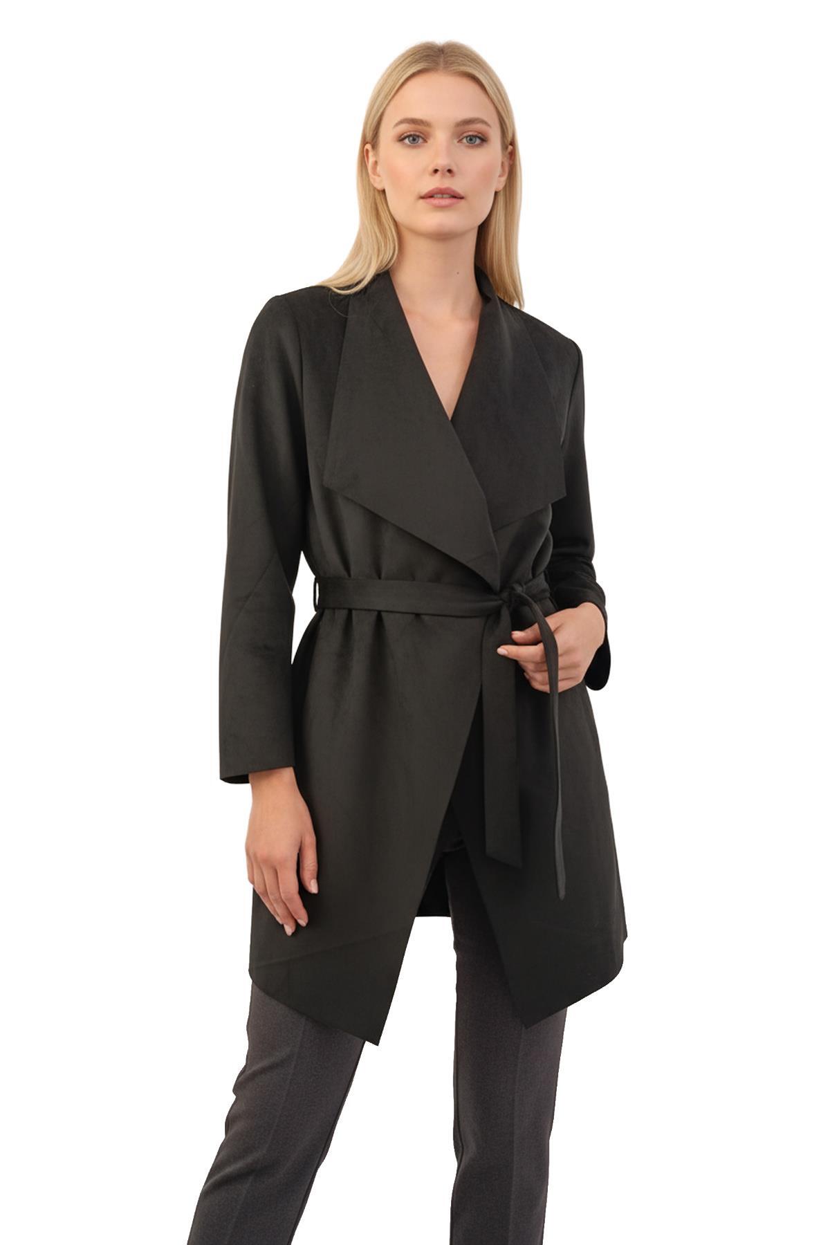 8472 Bel Bağlamalı Cepli Kaban Siyah - 1
