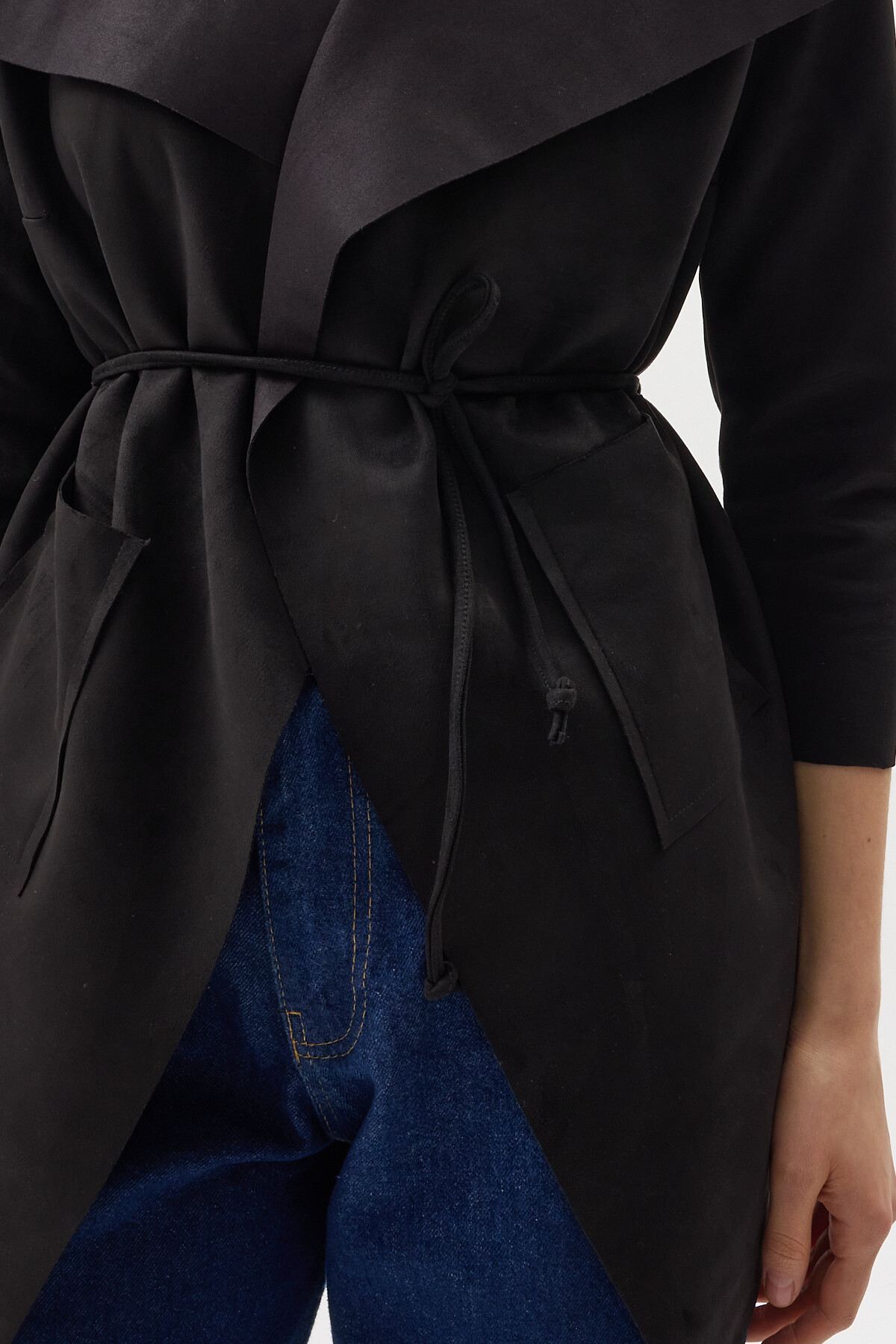 Siyah Bel Bağlamalı Şal Yaka Kadın Kaban 8472 - RAYS