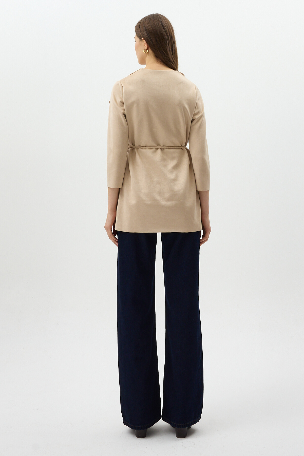 Taş Bel Bağlamalı Şal Yaka Kadın Kaban 8472 - 5