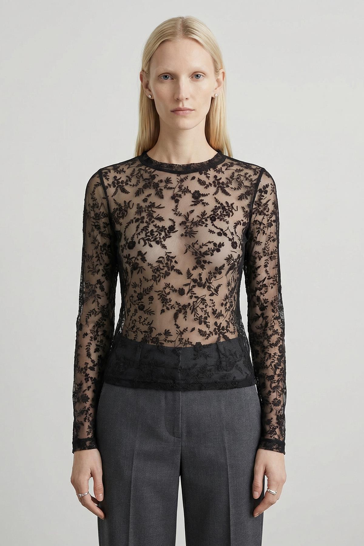 Kahve Uzun Kol Flok Bluz 8473A 