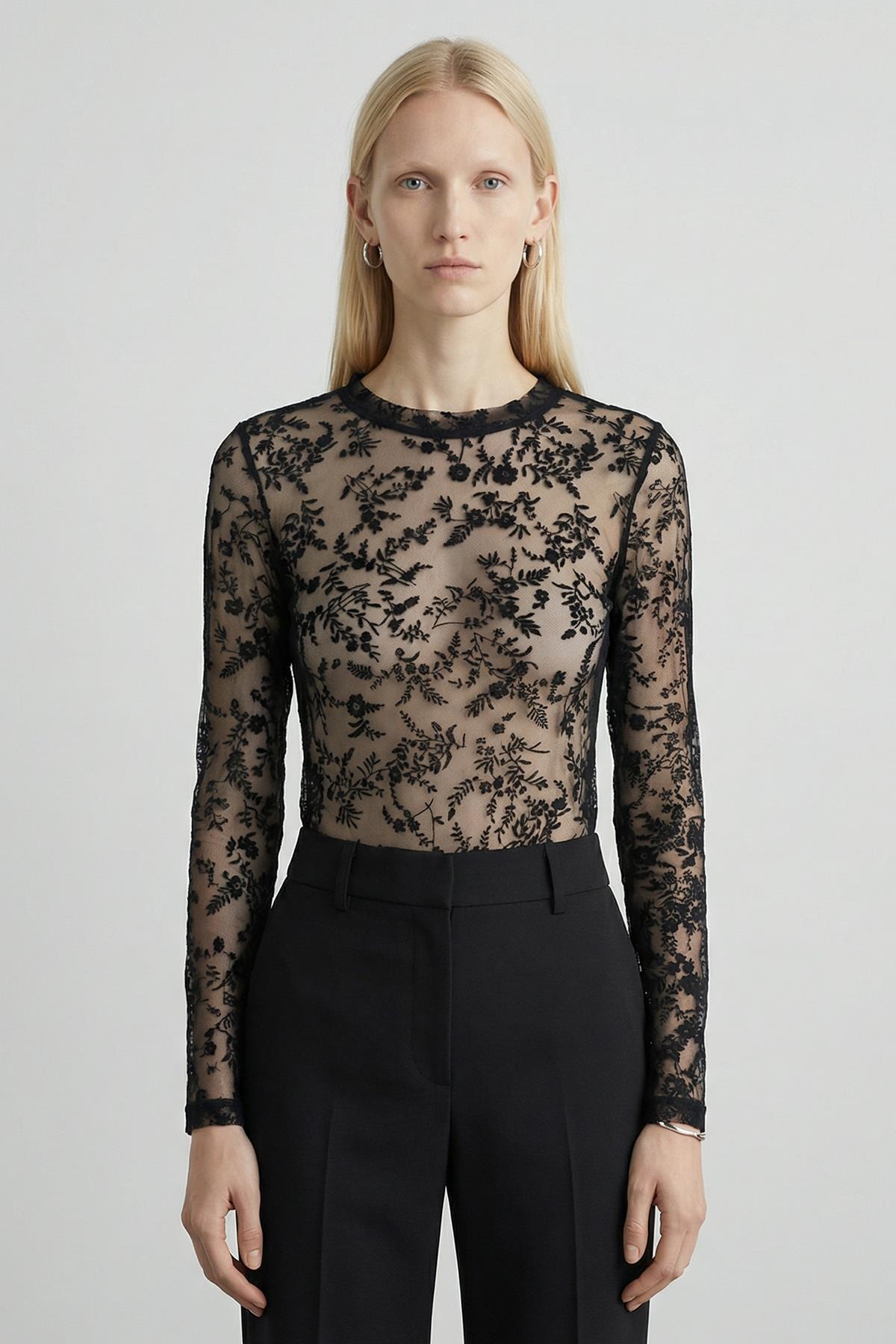 8473A Uzun Kol Flok Bluz Siyah - RAYS