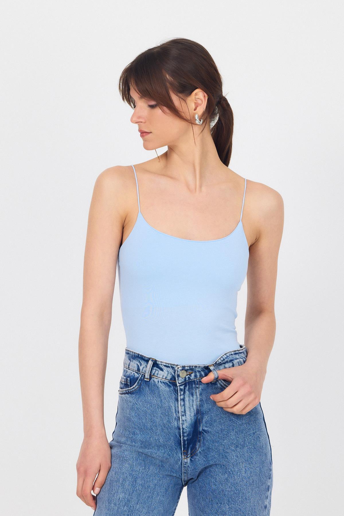 Bebe Mavi İnce Askılı Basic Atlet 848 - 7
