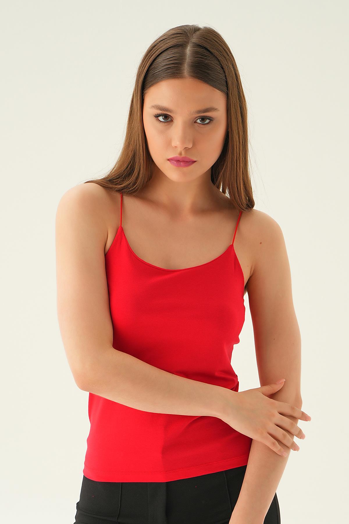 848 Askılı Uzun Atlet Kırmızı 