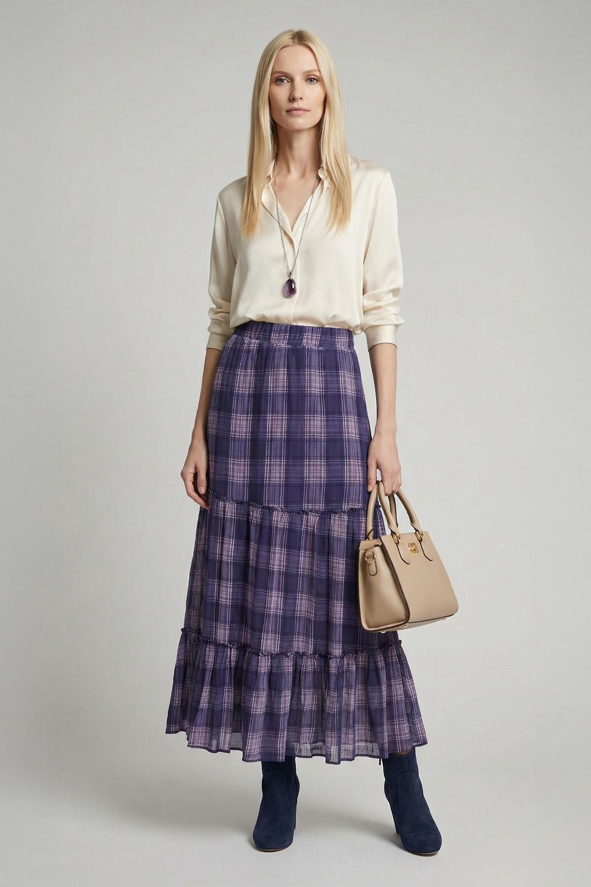 8483A Bel Lastikli Desenli Etek Laci - 1