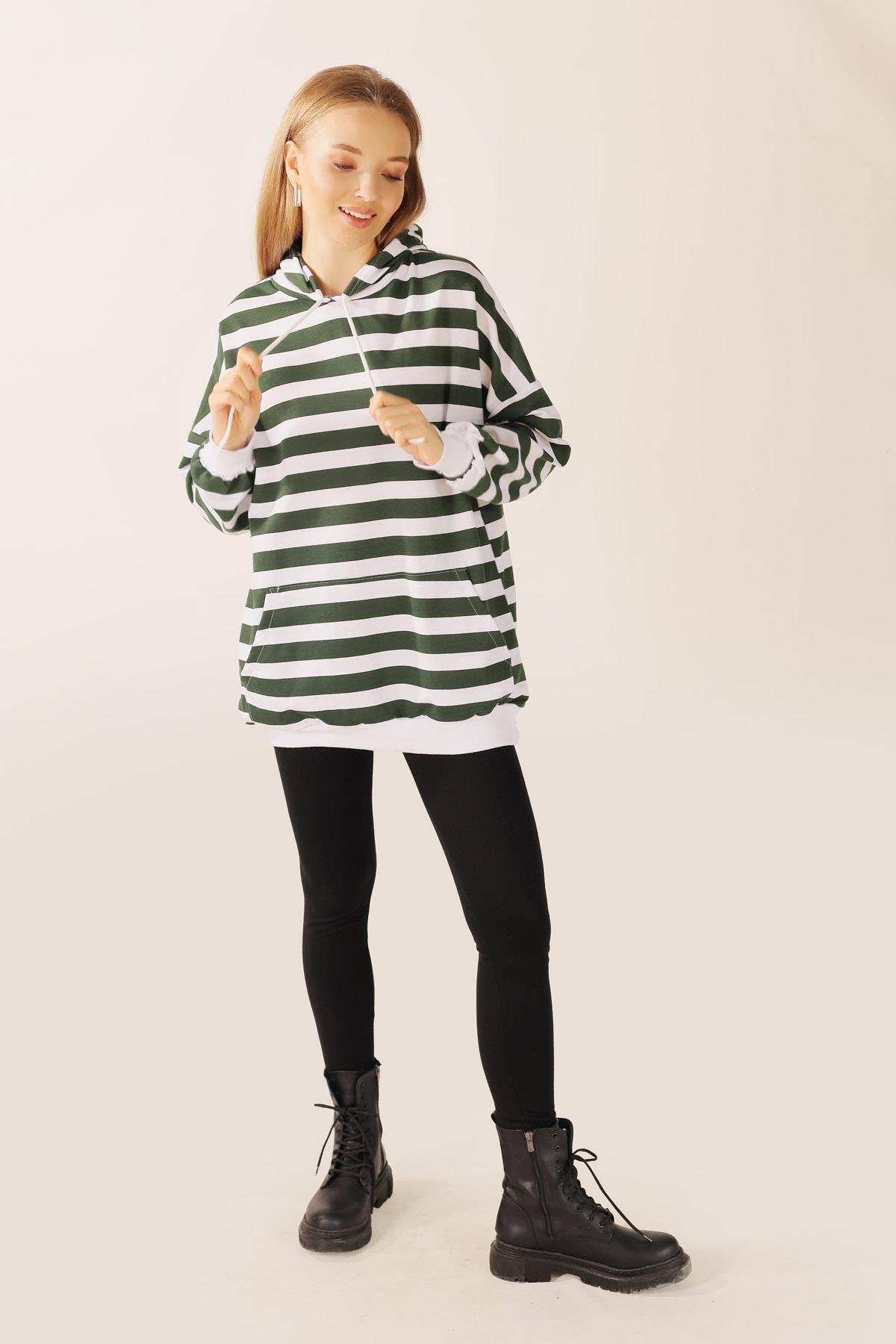 1770 Kapüşonlu Çizgili Sweat Nefti - 7