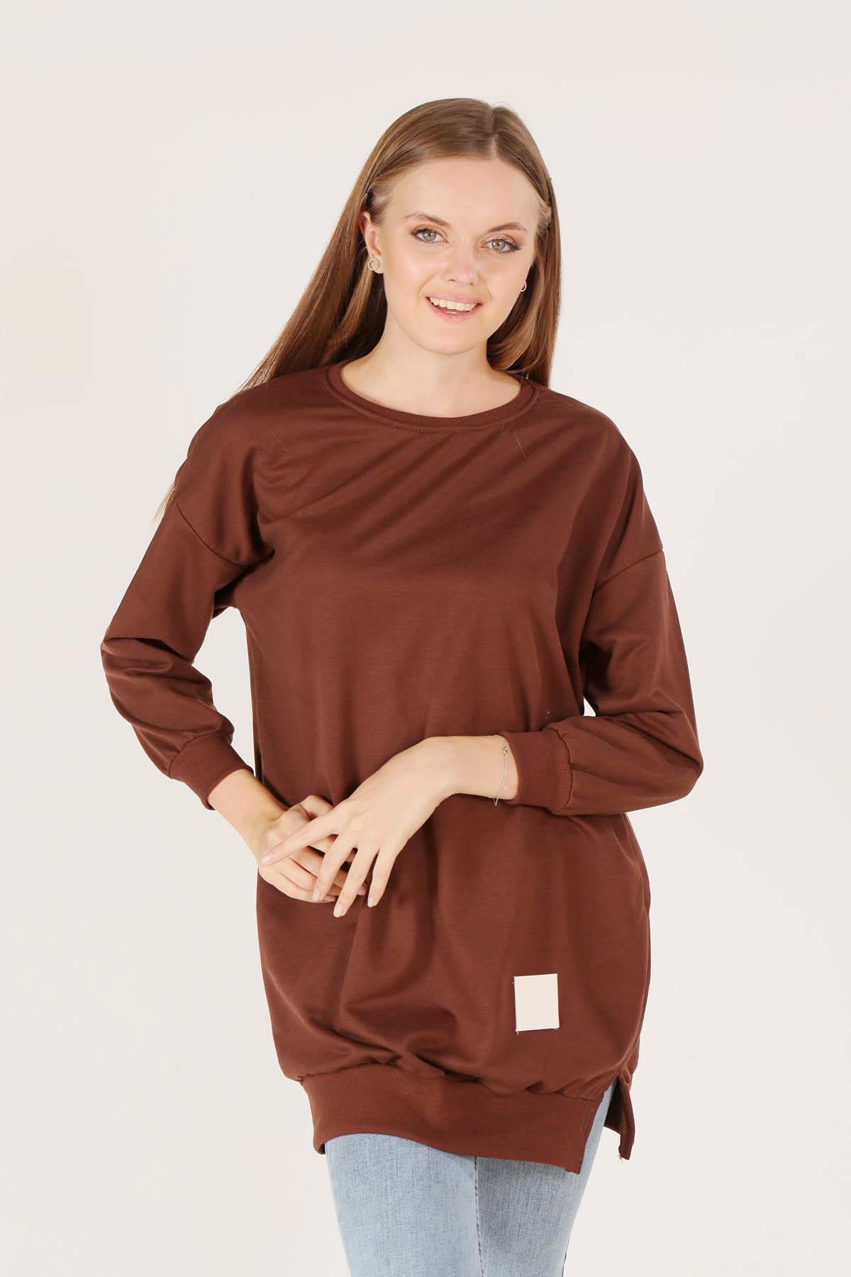 1418 Arma Detaylı Sweat Acı Kahve - 1