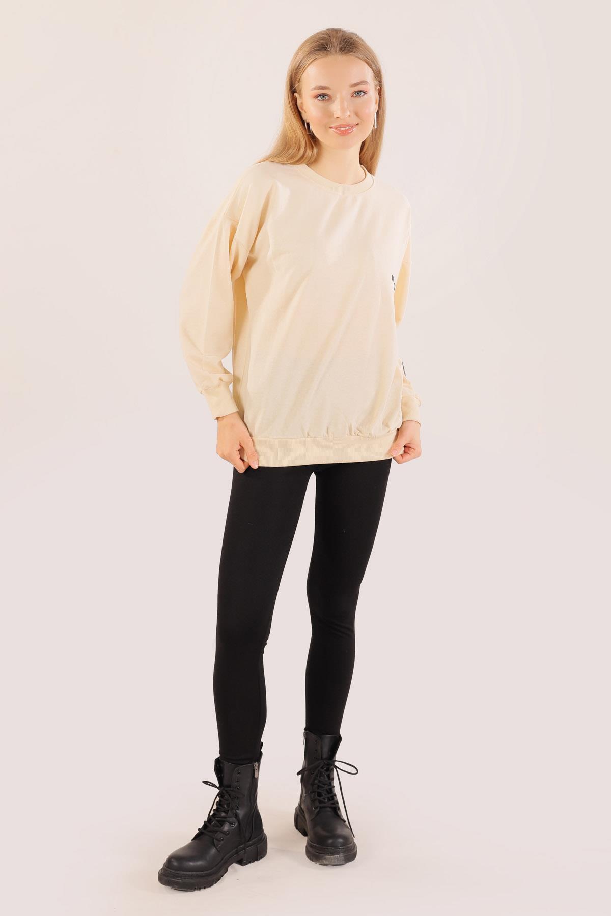 8632 Arkası Kaplan Baskı Sweat Bej - 3