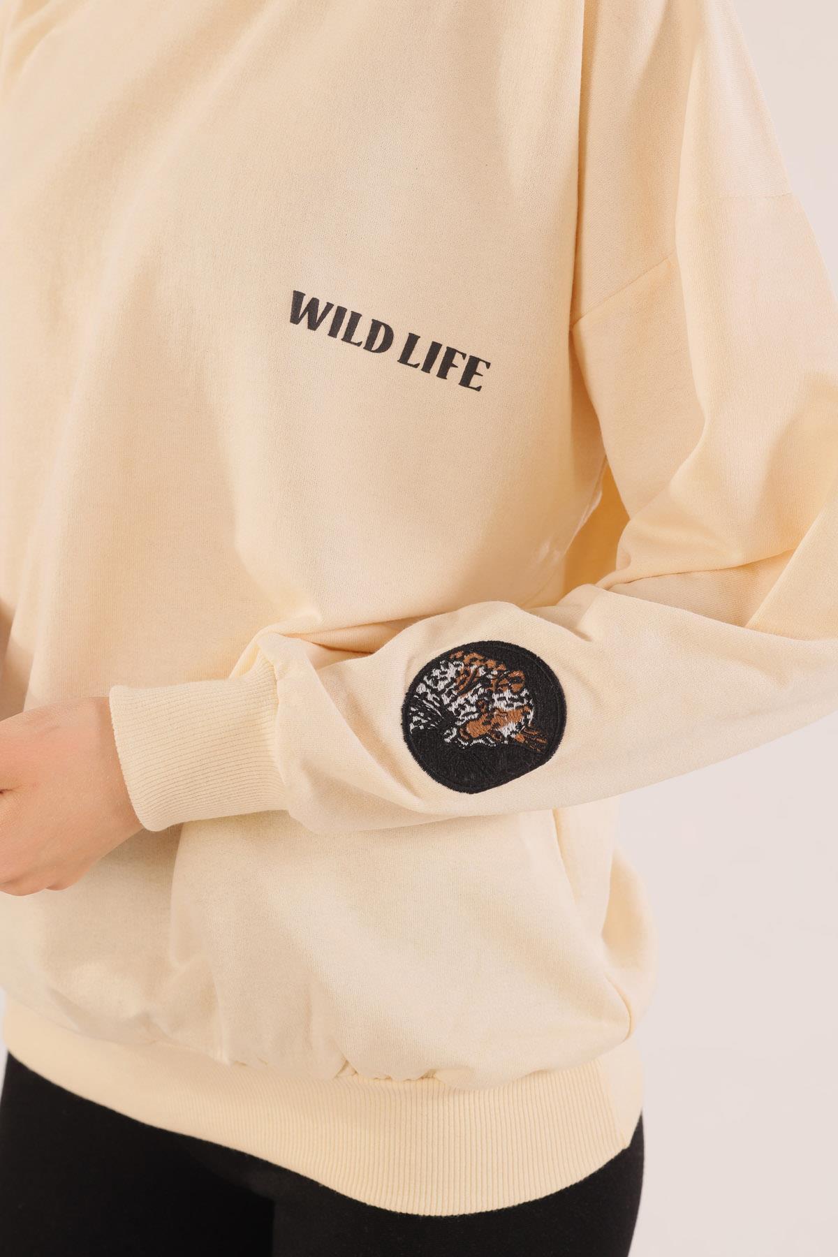 8632 Arkası Kaplan Baskı Sweat Bej - 6