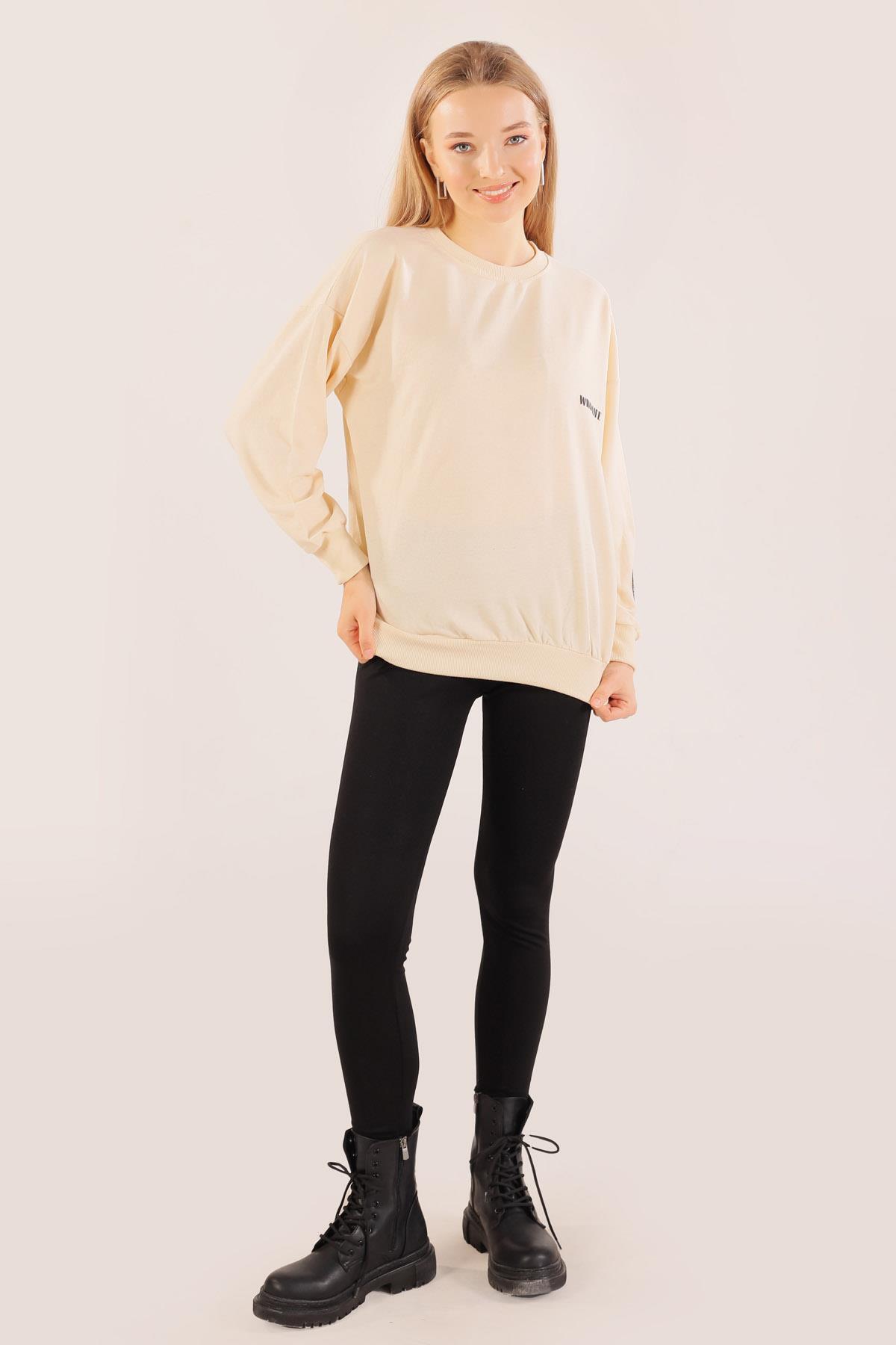 Bej Arkası Kaplan Baskı Sweat 8632 - 2