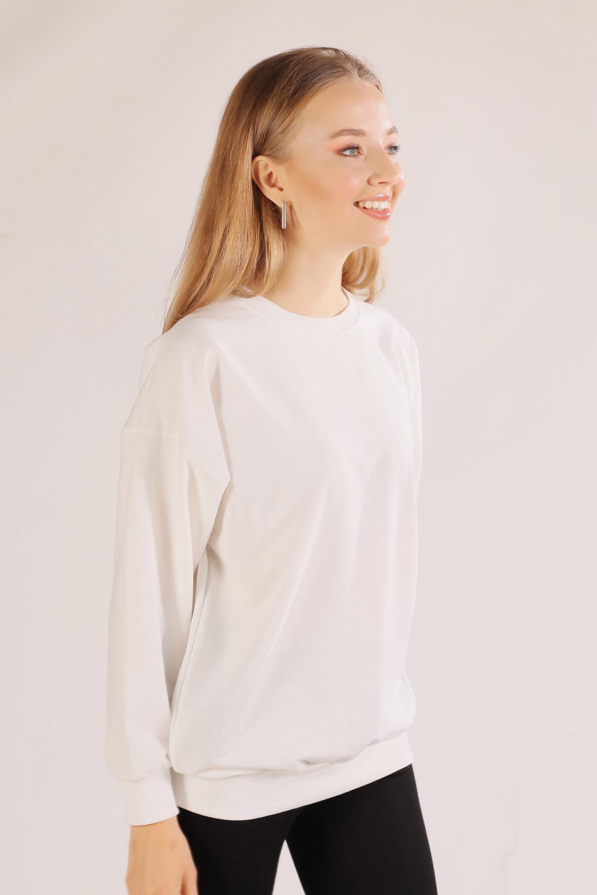 Ekru Arkası Kaplan Baskı Sweat 8632 - 5