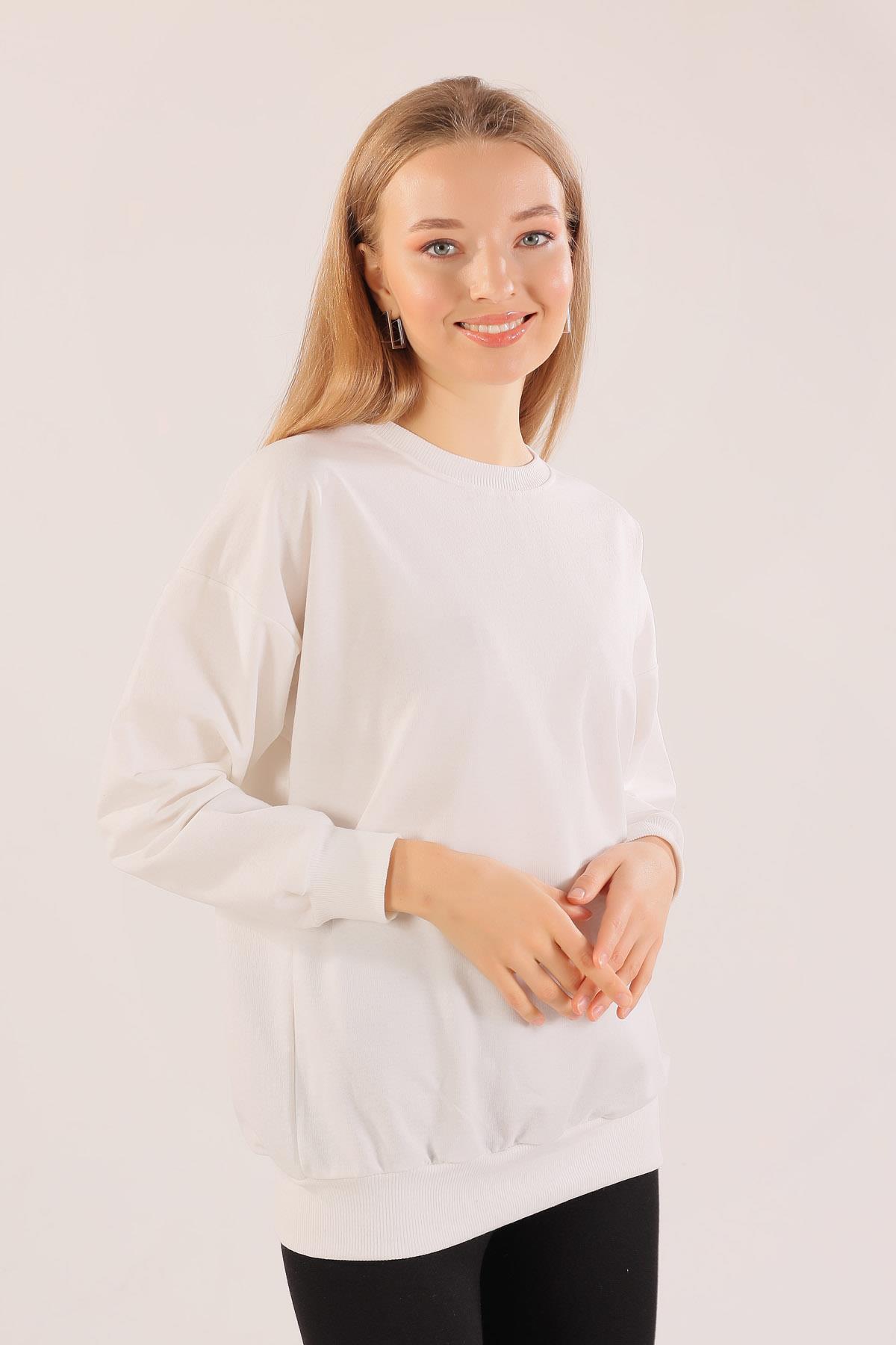 8632 Arkası Kaplan Baskı Sweat Ekru - 4