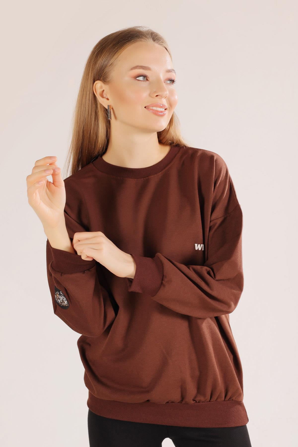 Kahve Arkası Kaplan Baskı Sweat 8632 - 2