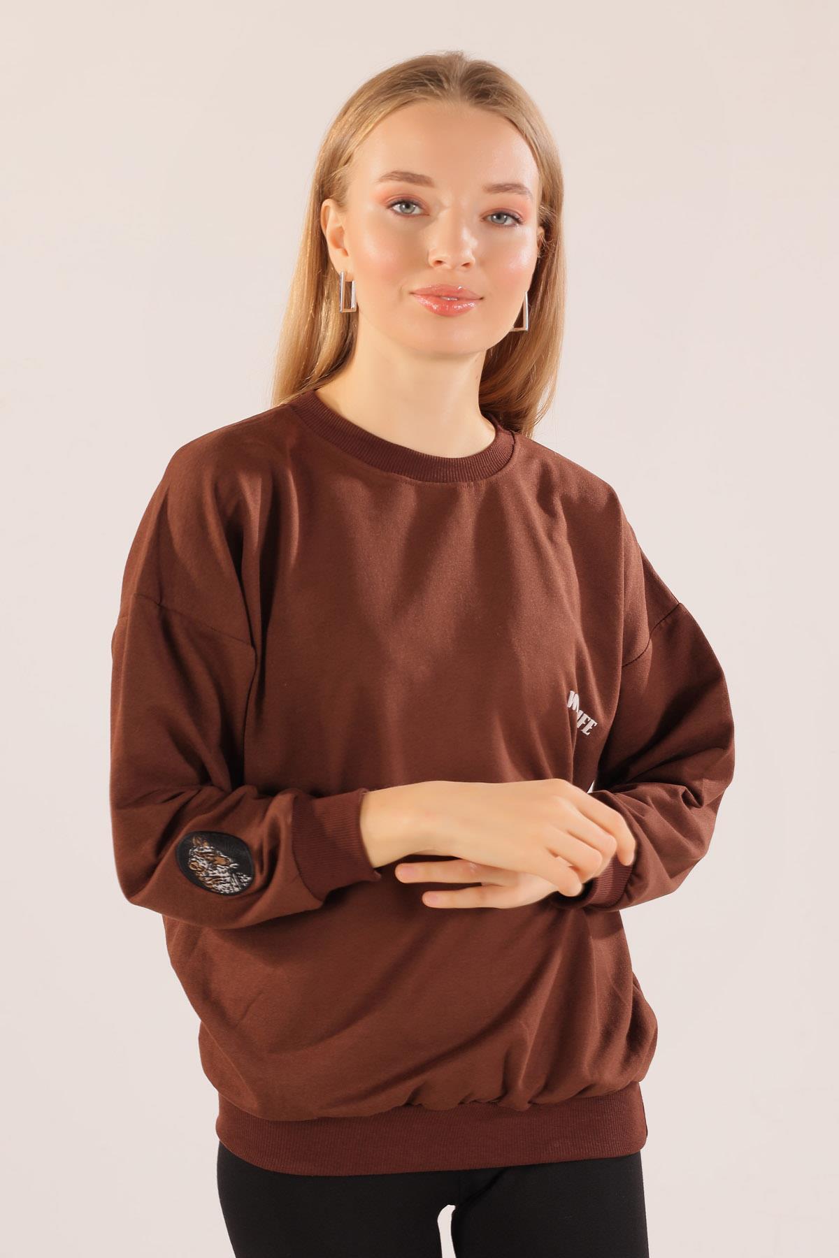 Kahve Arkası Kaplan Baskı Sweat 8632 - 3