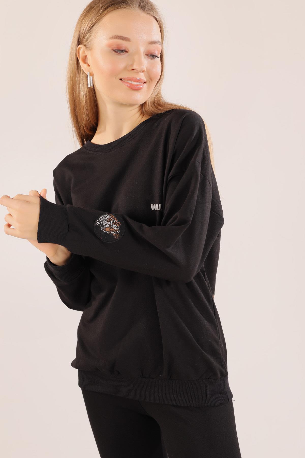 8632 Arkası Kaplan Baskı Sweat Siyah - 4