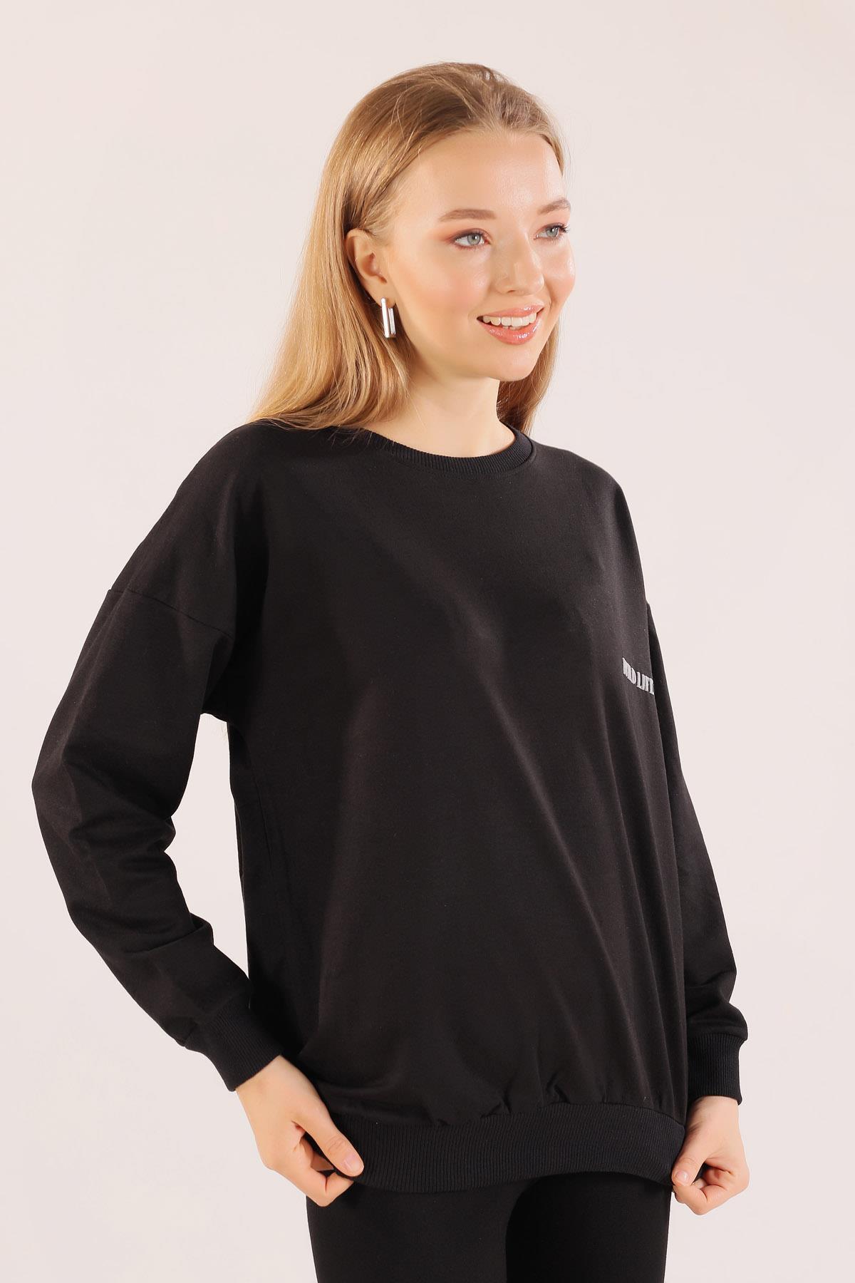 Siyah Arkası Kaplan Baskı Sweat 8632 - 2