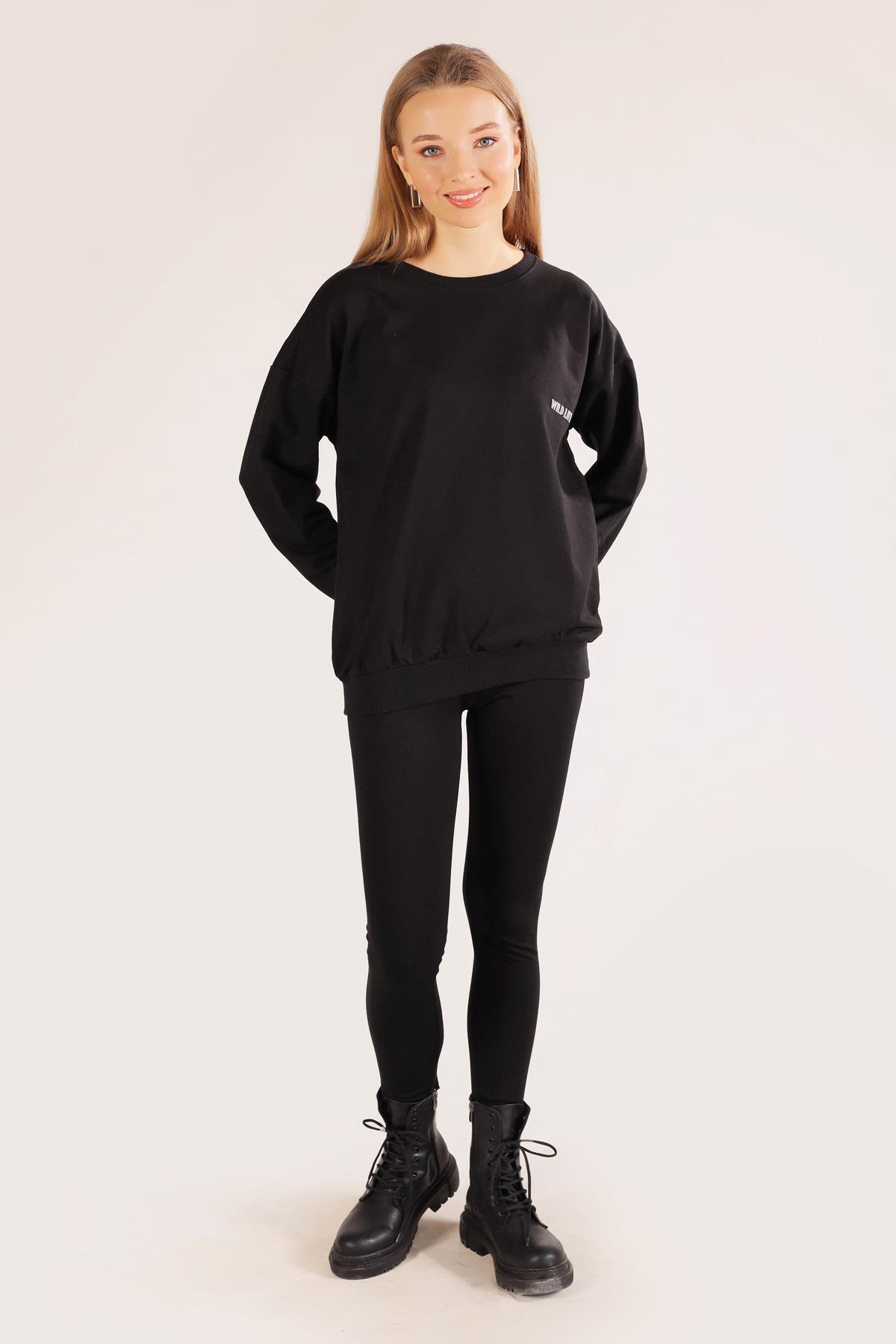 Siyah Arkası Kaplan Baskı Sweat 8632 - 6