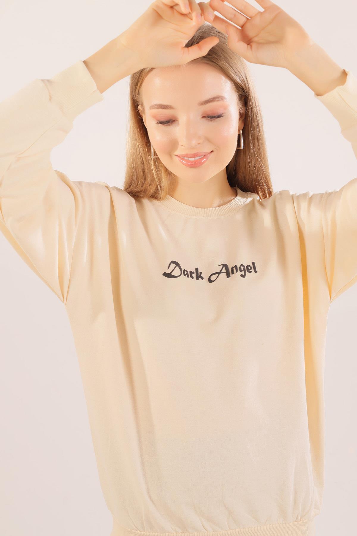 Bej Dark Angel Baskılı Sweat 8633 - 2