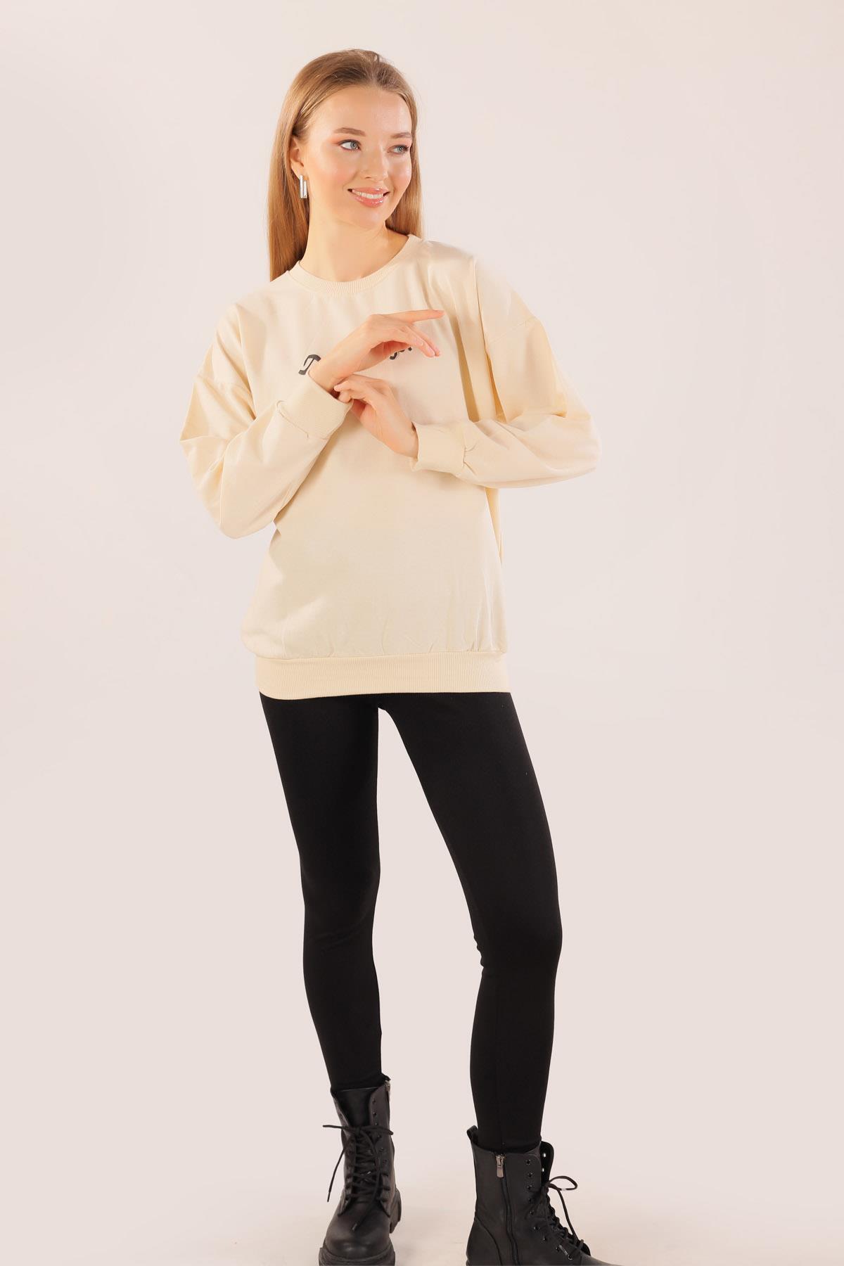 Bej Dark Angel Baskılı Sweat 8633 - 6