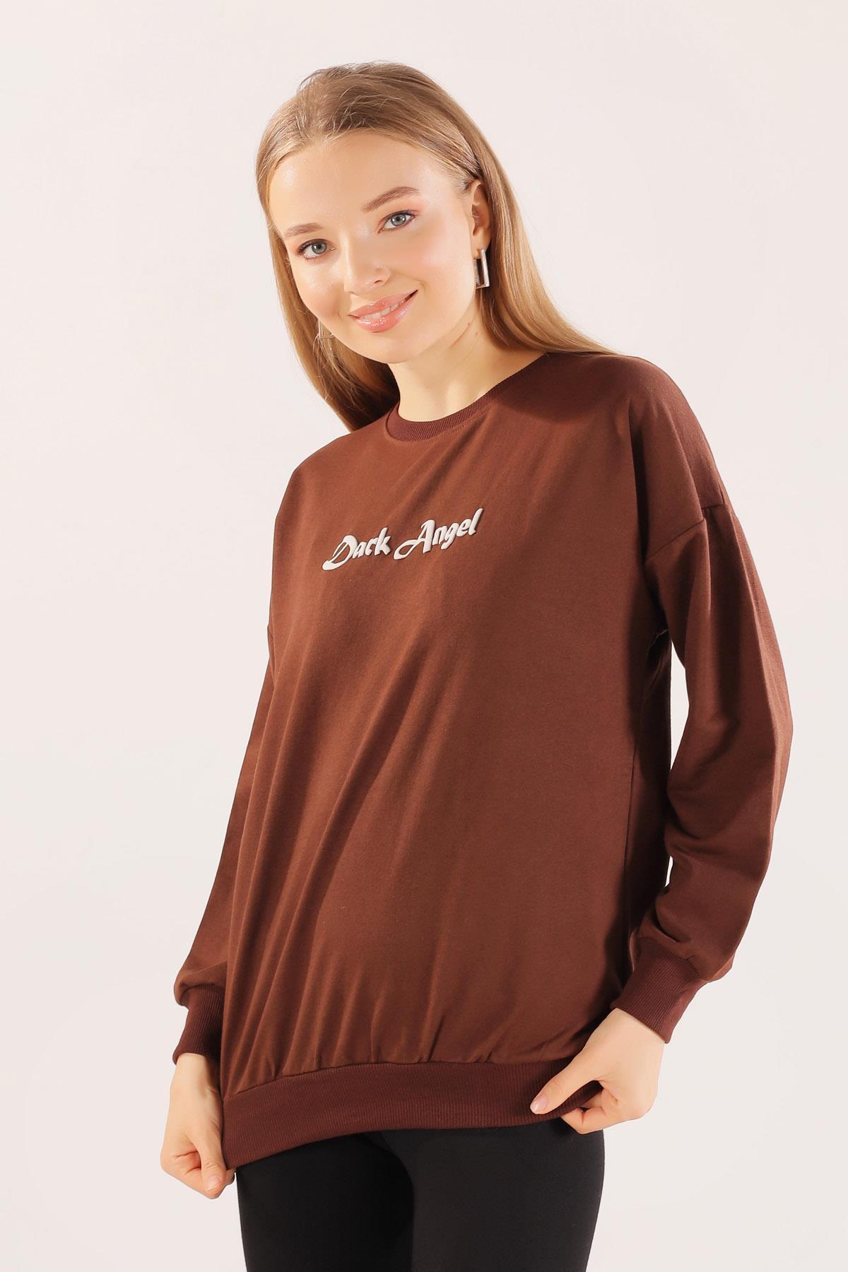 Kahve Dark Angel Baskılı Sweat 8633 
