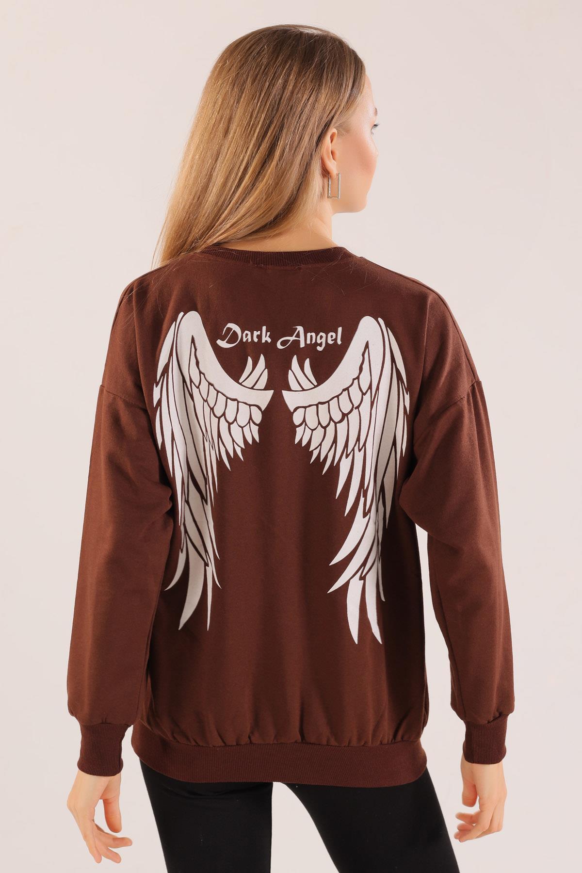 Kahve Dark Angel Baskılı Sweat 8633 - 4