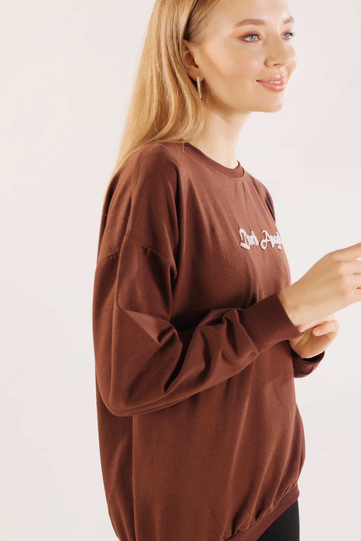 Kahve Dark Angel Baskılı Sweat 8633 - 5