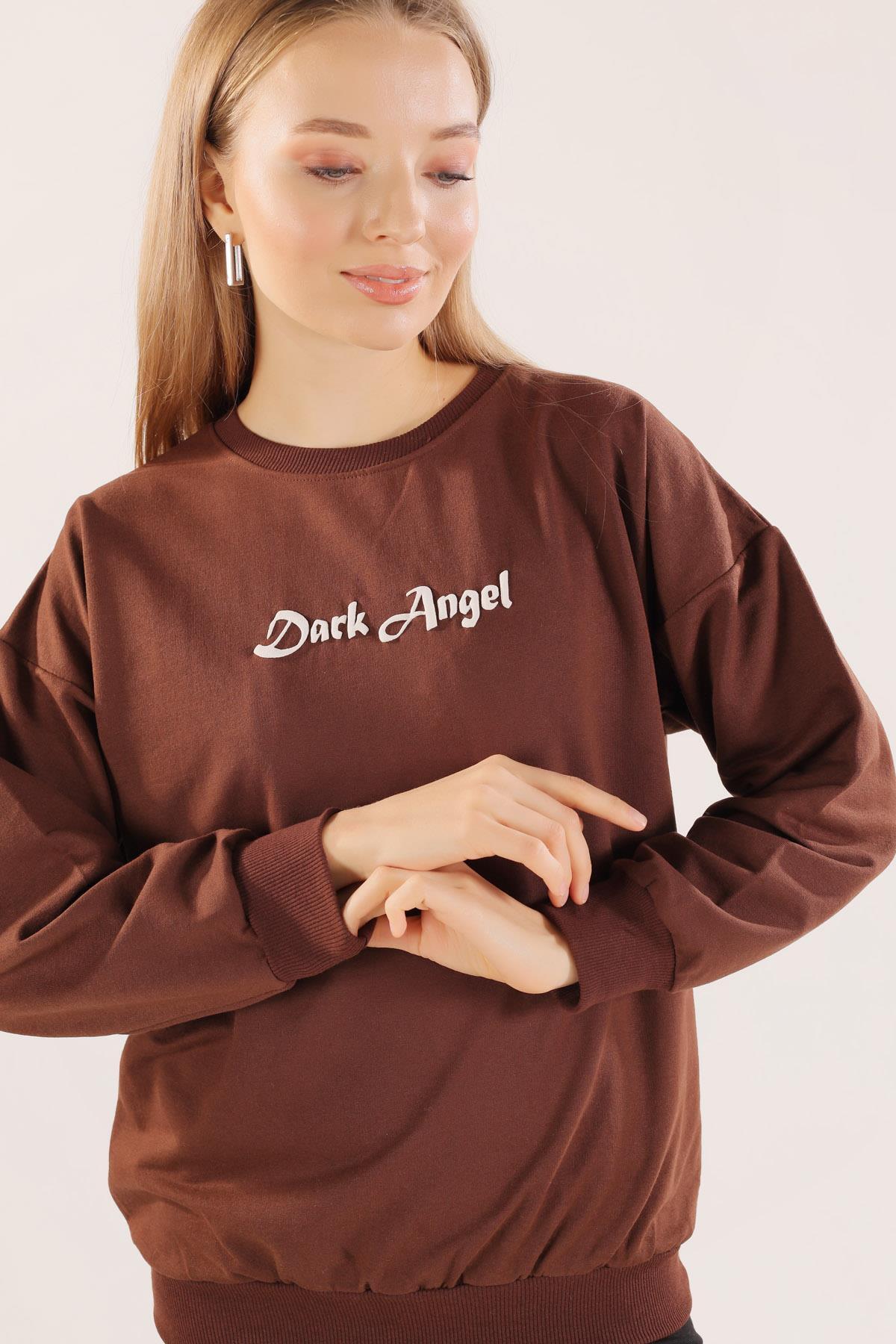 Kahve Dark Angel Baskılı Sweat 8633 - 6
