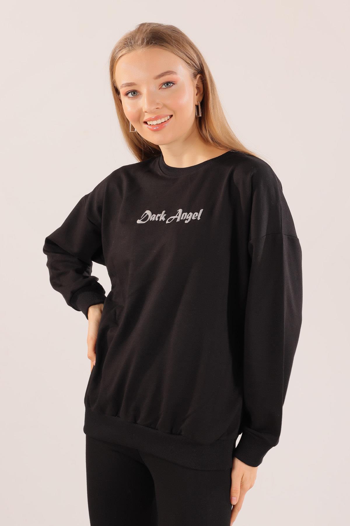 8633 Dark Angel Baskılı Sweat Siyah - 3