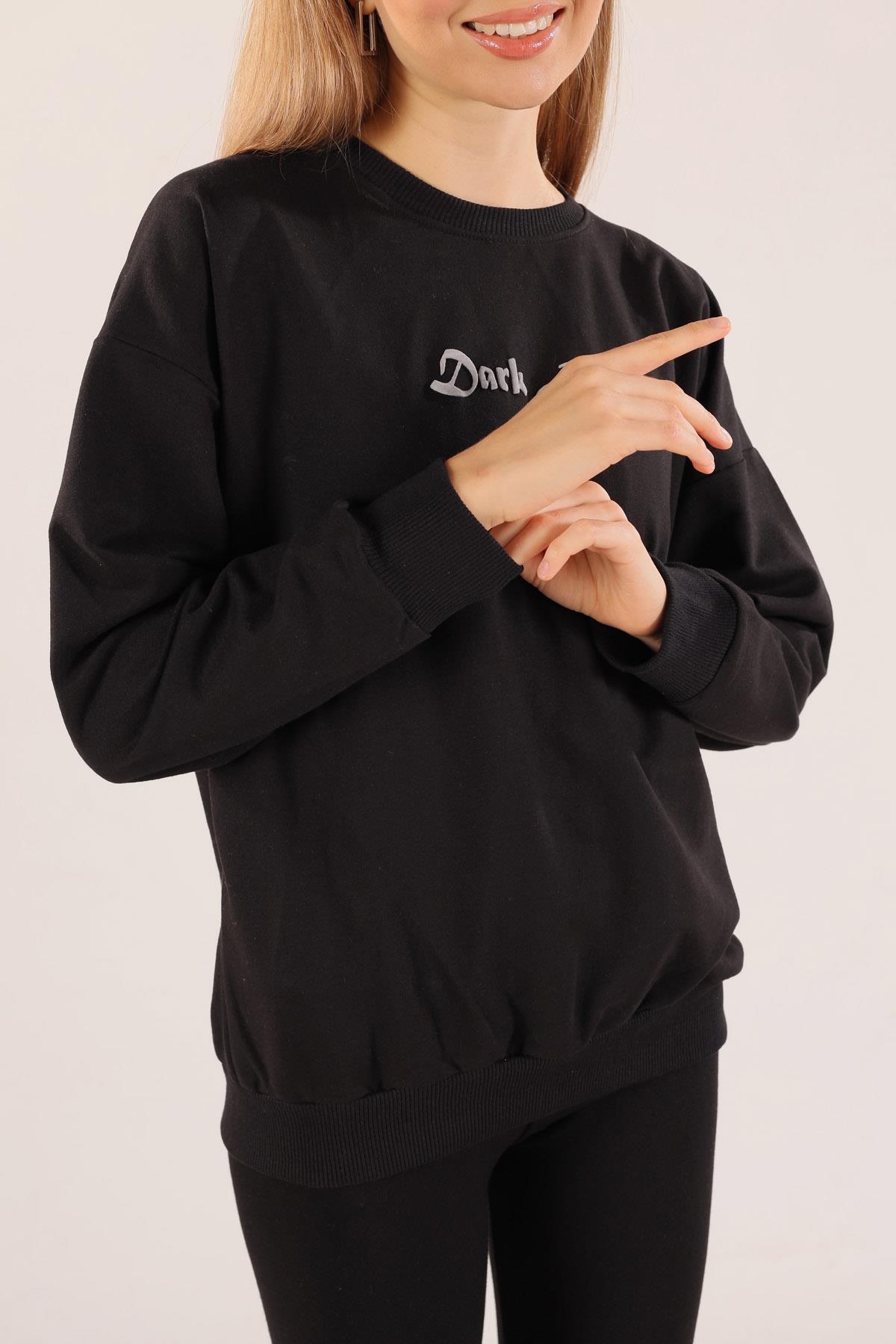 8633 Dark Angel Baskılı Sweat Siyah - 6