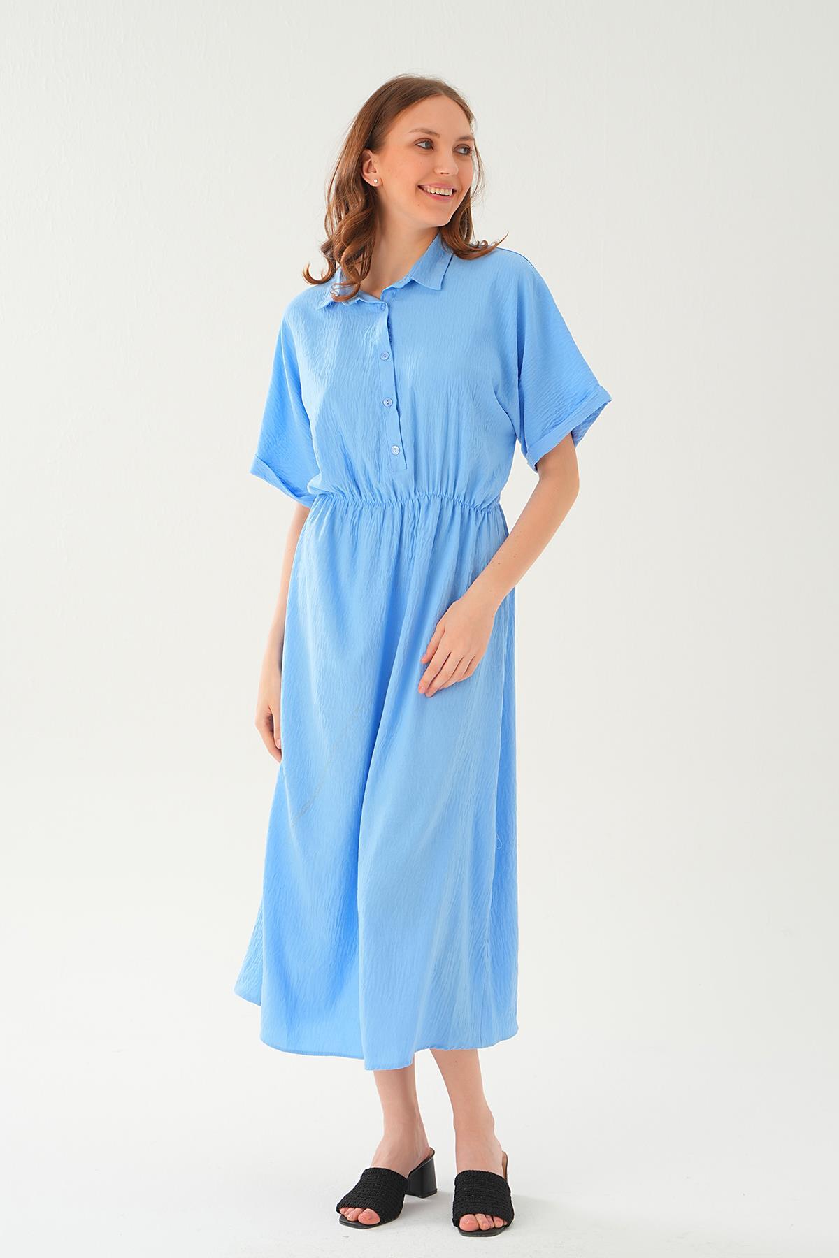 Bebe Mavi Gömlek Yaka Elbise 8663 - 2